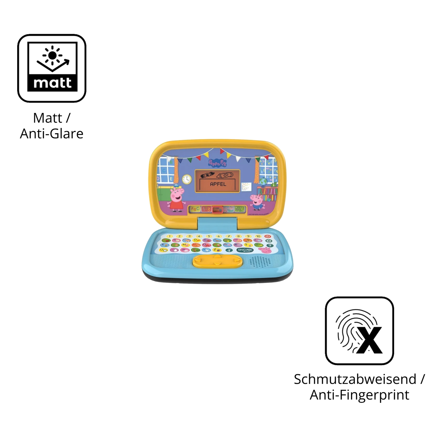 Dünne und entspiegelnde Folie passend zugeschnitten für Vtech Peppas Lernlaptop
