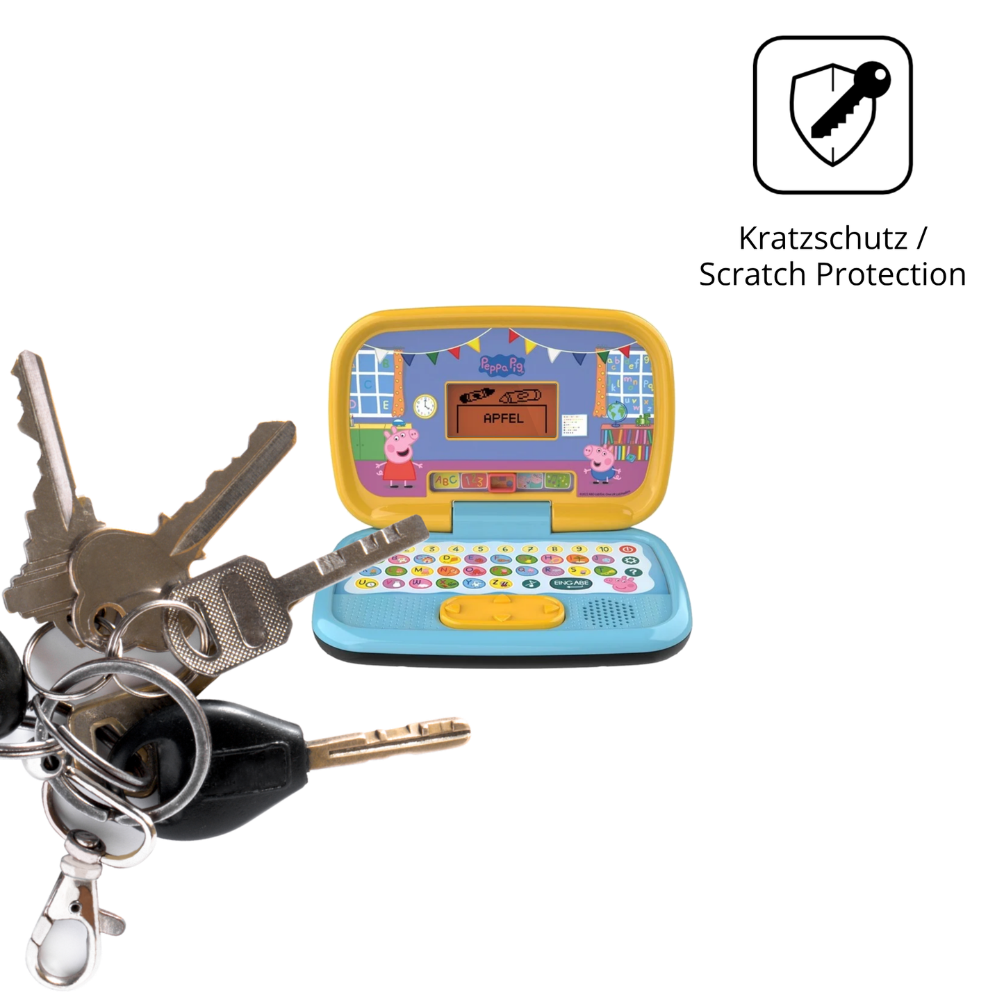 Schutz gegen Kratzer auf dem Vtech Peppas Lernlaptop Glas durch Schlüssel oder Ähnliches