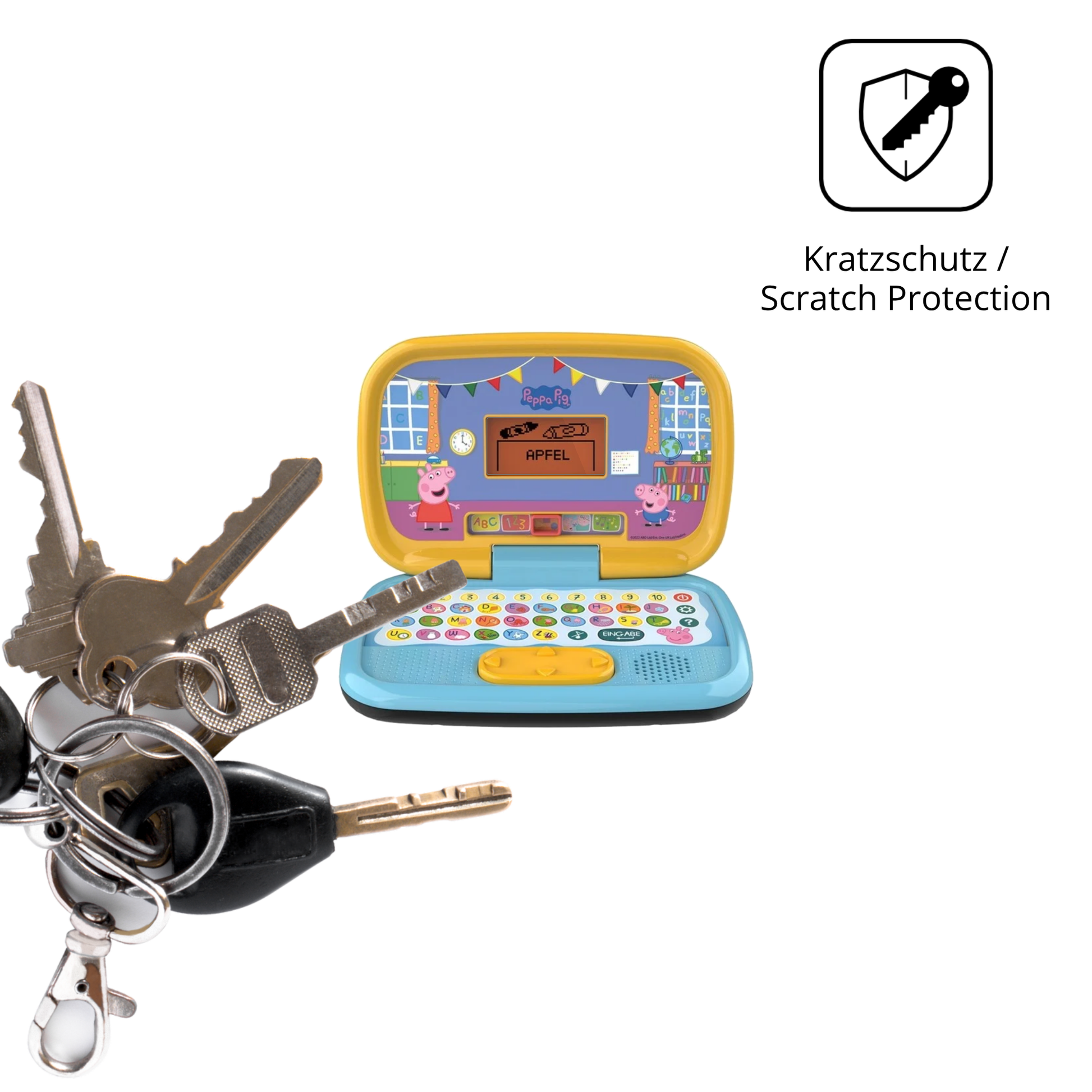Schutz gegen Kratzer auf dem Vtech Peppas Lernlaptop Glas durch Schlüssel oder Ähnliches