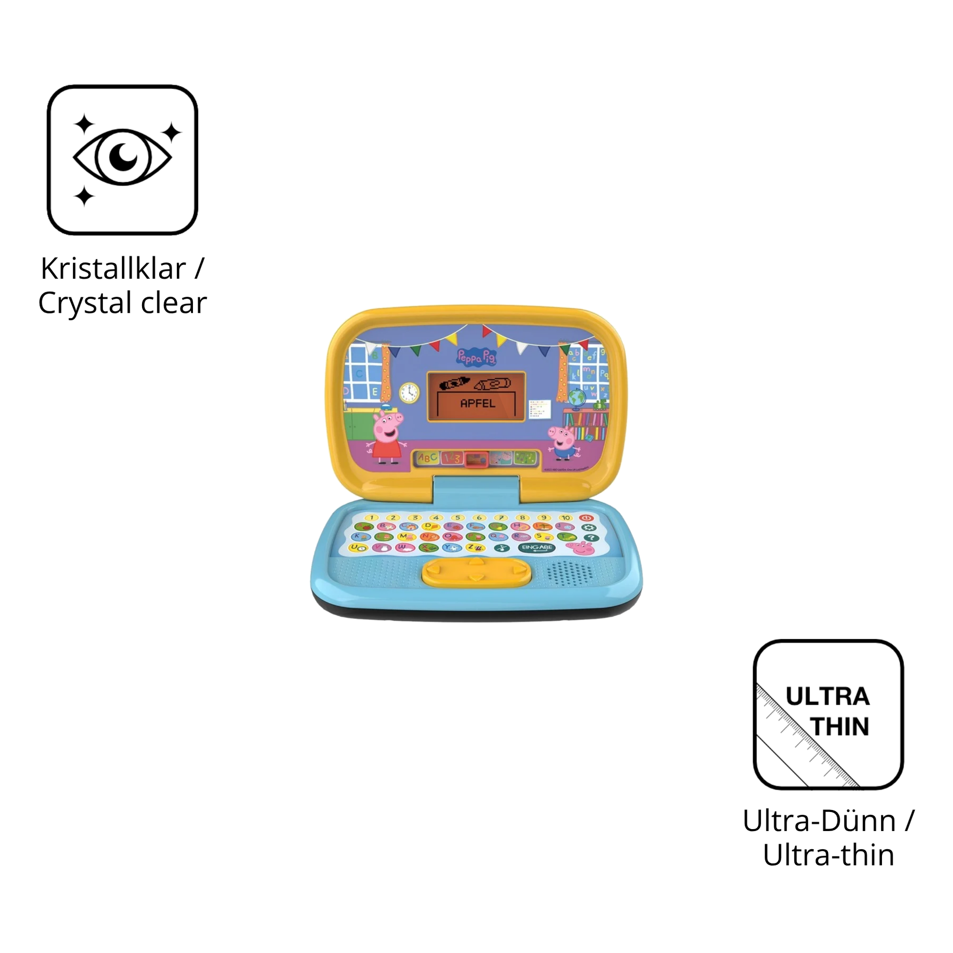 Dünne und klare Folie passend zugeschnitten für Vtech Peppas Lernlaptop