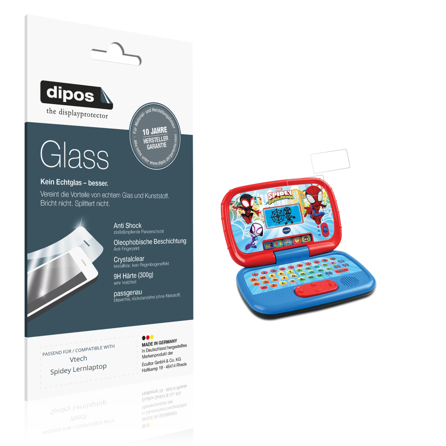 Klare Displayschutzfolie von dipos passend für Vtech Spidey Lernlaptop, 9H kratzfest und blasenfrei montiert