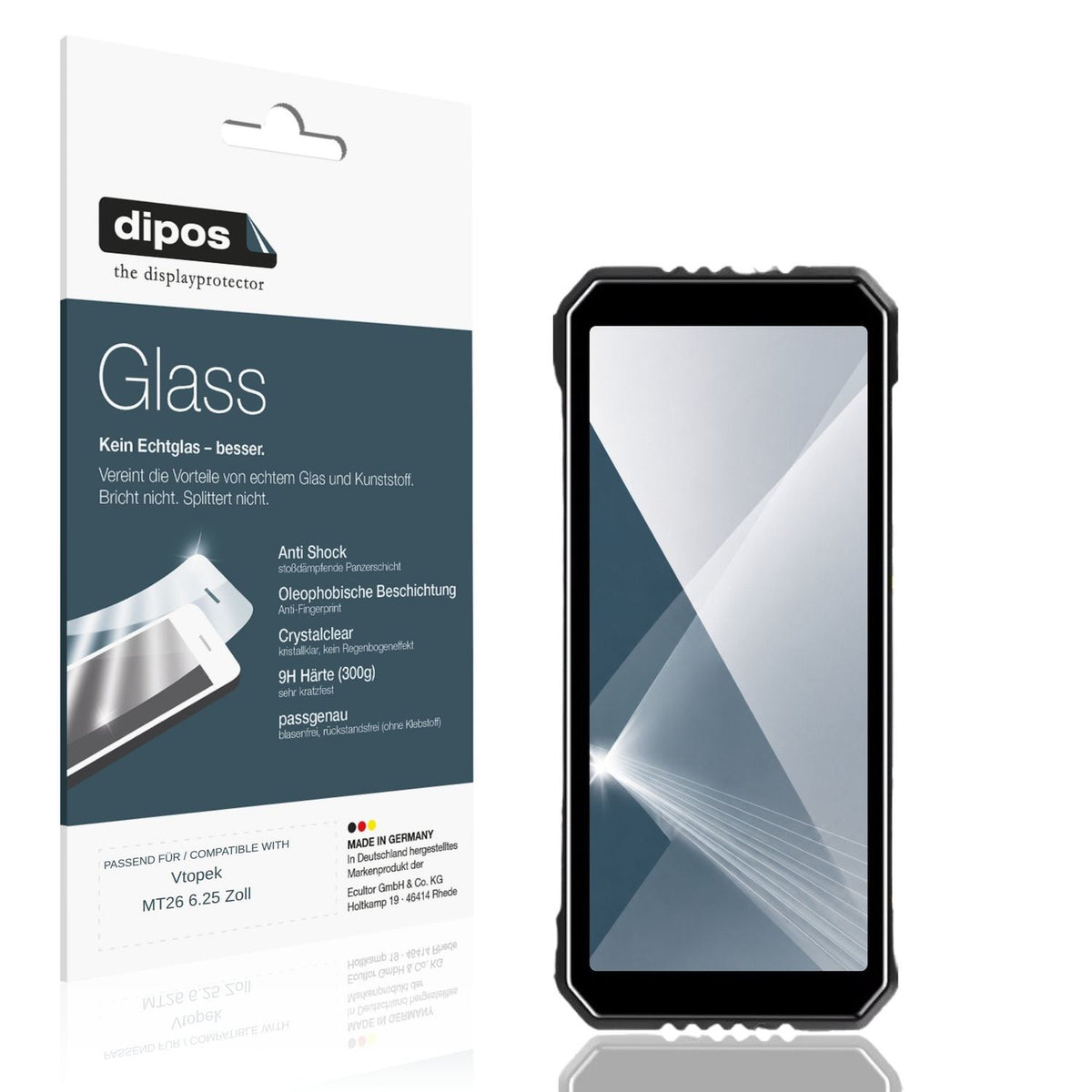 Klare Displayschutzfolie von dipos passend für Vtopek MT26 6.25 Zoll, 9H kratzfest und blasenfrei montiert