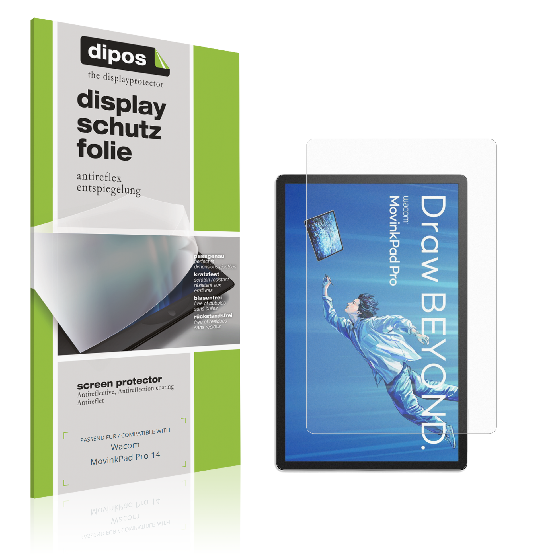 Matte Displayschutzfolie von dipos passend für Wacom MovinkPad Pro 14, präziser Zuschnitt und blasenfrei montiert