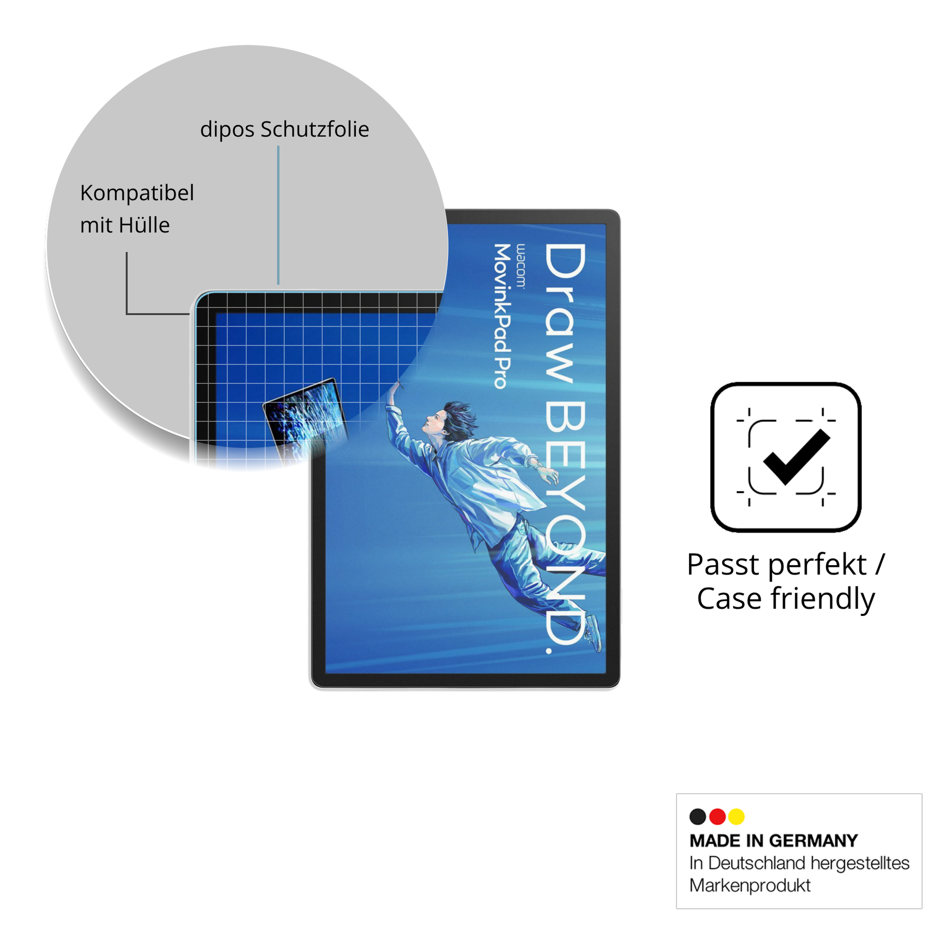Schutzfolie mit optimaler Passform, zur Verwendung mit Hüllen geeignet