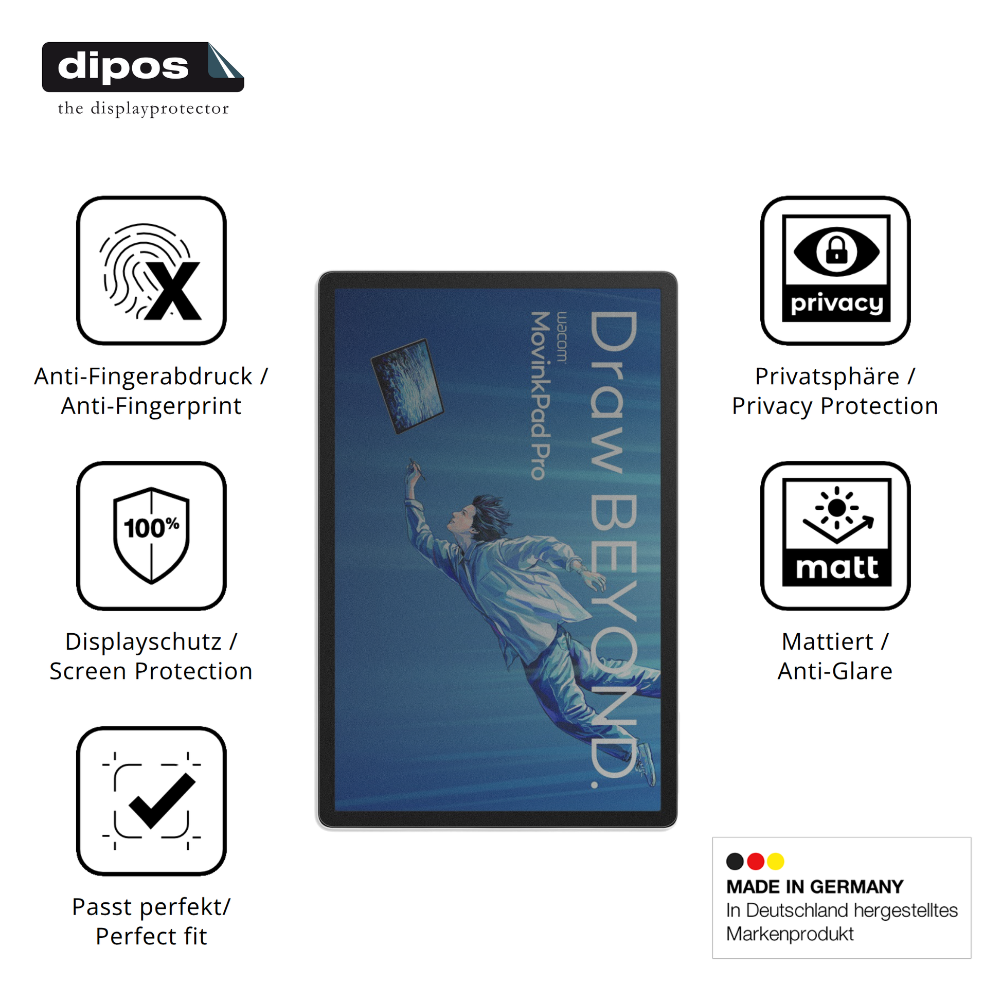 Privatsphäre-Schutz durch Sichtschutz-Folie passend zugeschnitten für Wacom MovinkPad Pro 14