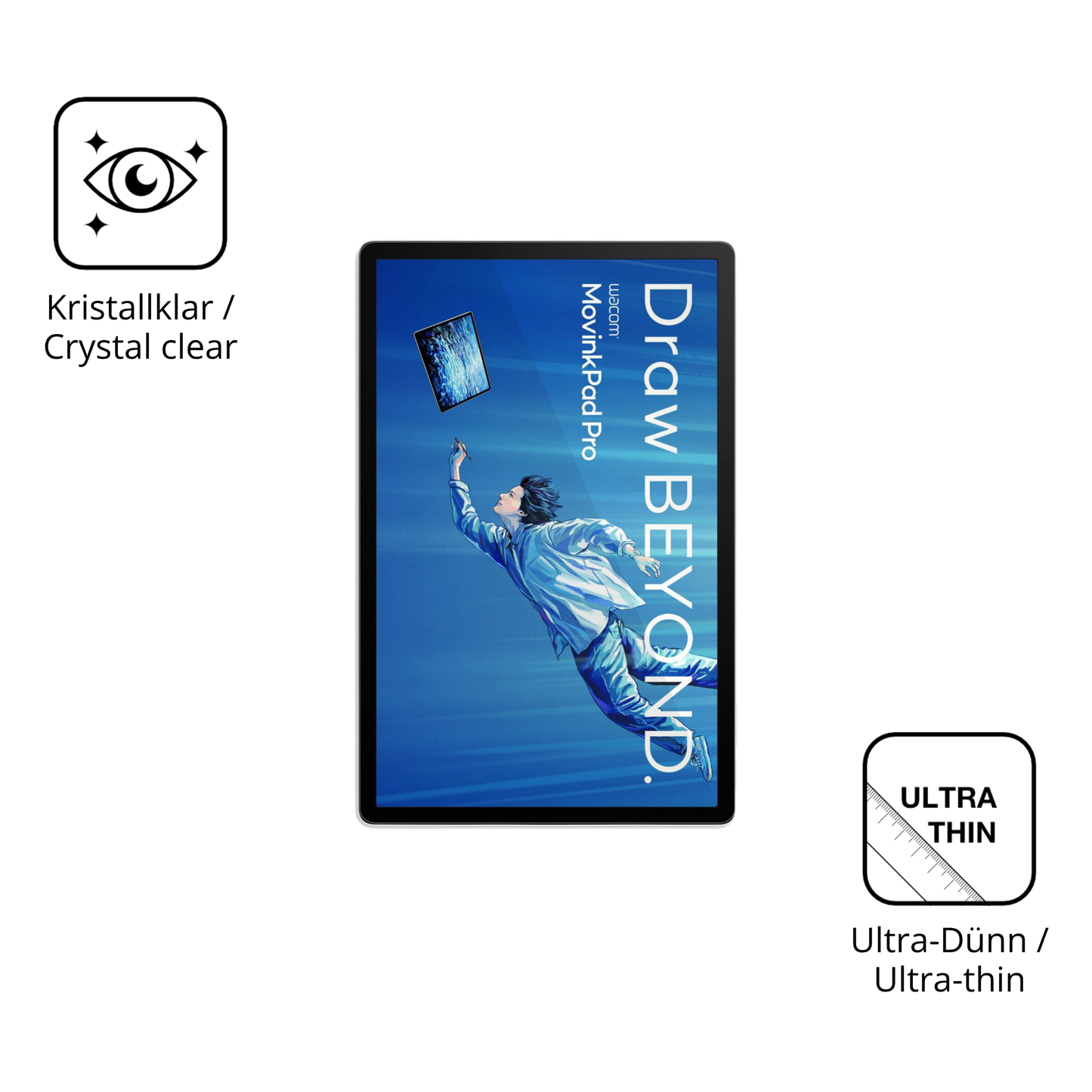 Dünne und klare Folie passend zugeschnitten für Wacom MovinkPad Pro 14