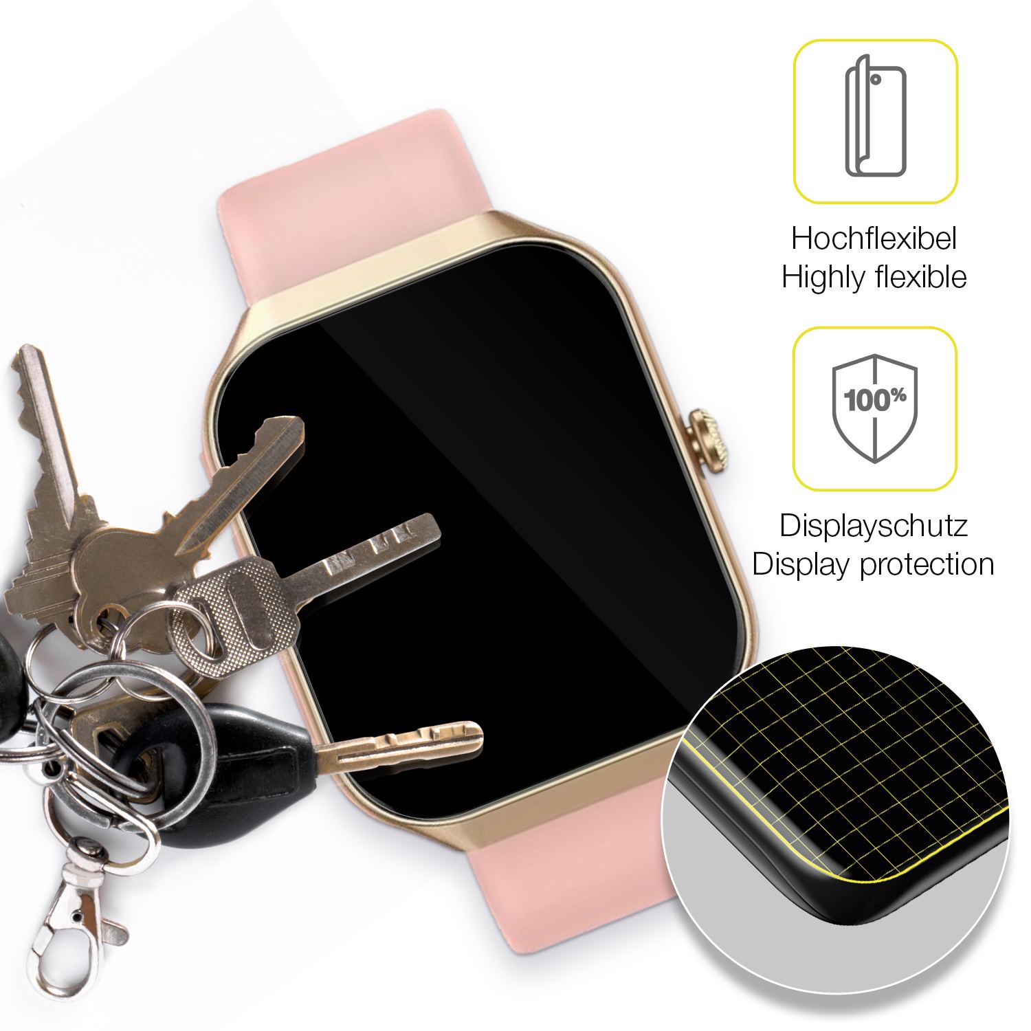 dipos Displayschutz für Walkbee Smartwatch 1.96 Zoll, transparente Oberfläche, geringe Dicke und perfekte Passform