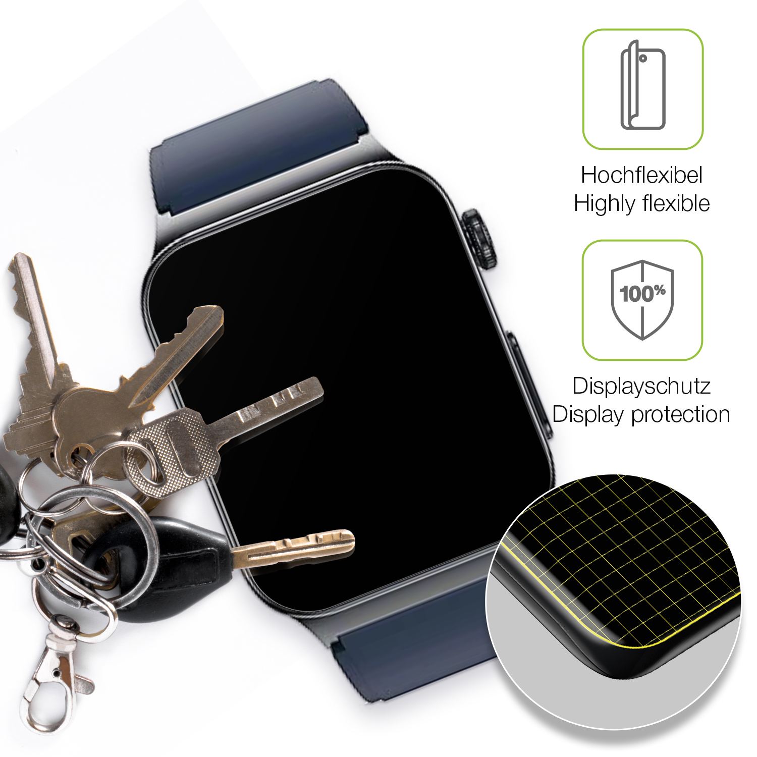 dipos Displayschutz für Watchmark Cardio One, transparente Oberfläche, perfekte Passform auch für die Rundungen