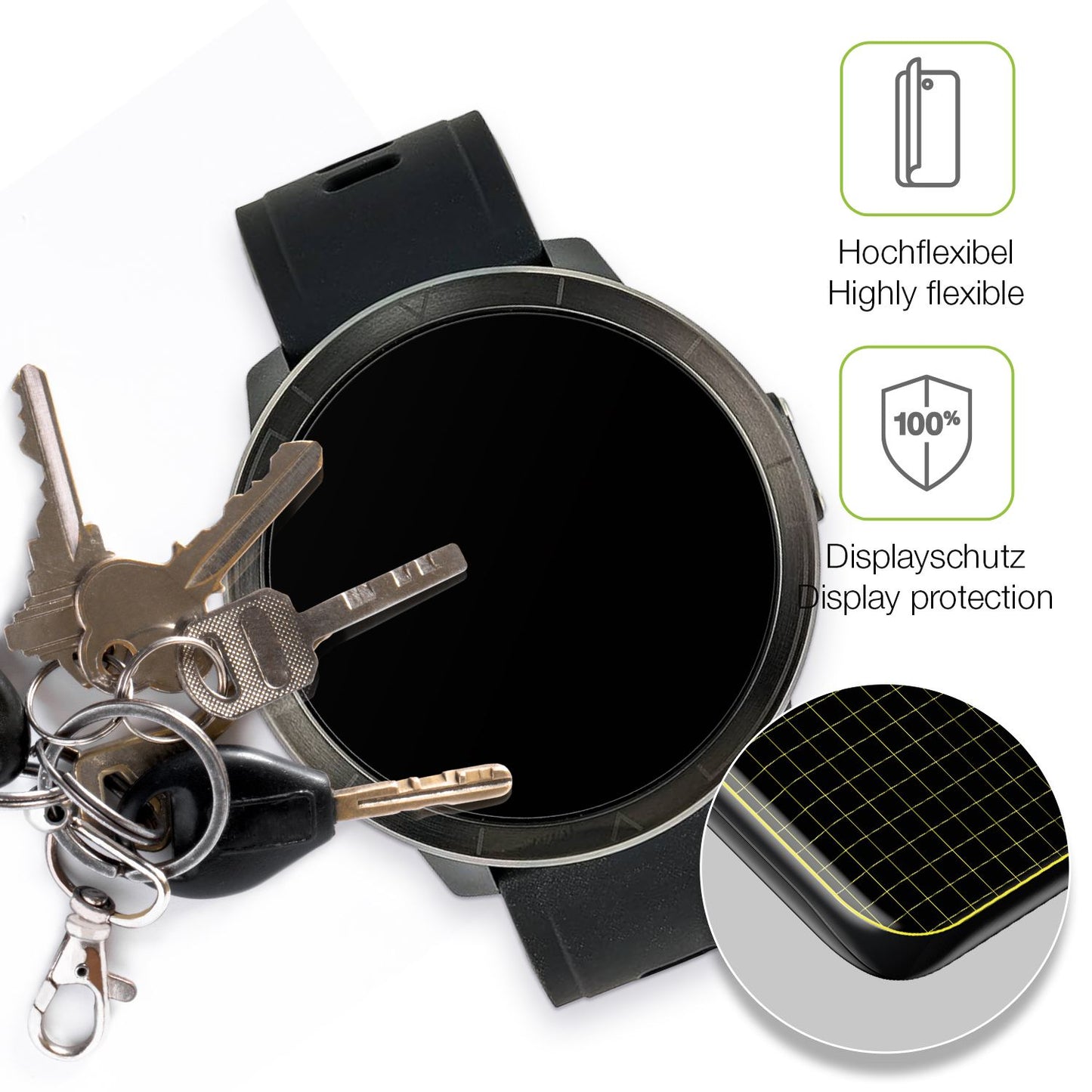dipos Displayschutz für Watchmark Kardiowatch WM18 Plus, transparente Oberfläche, perfekte Passform auch für die Rundungen
