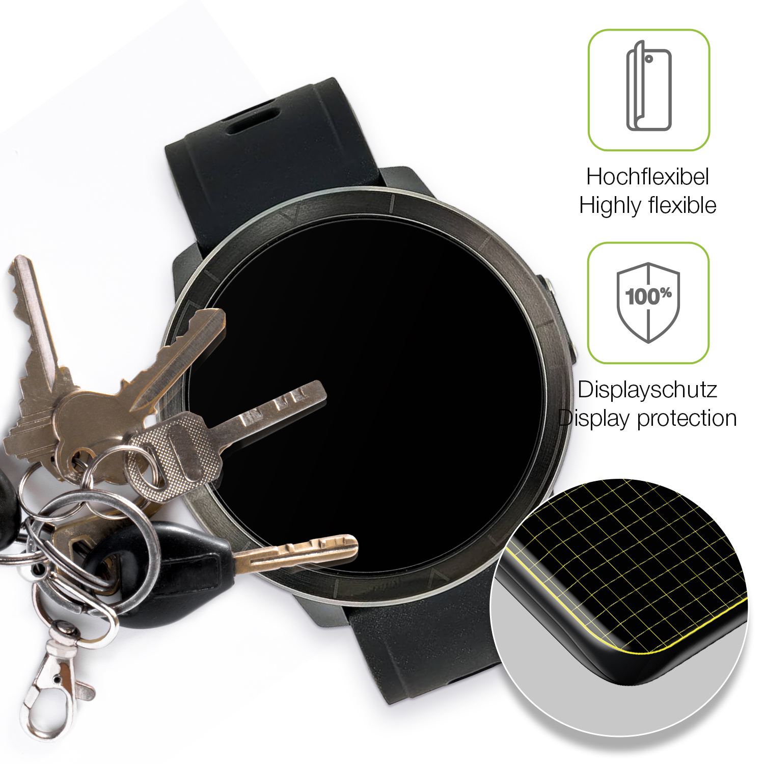 dipos Displayschutz für Watchmark Kardiowatch WM18 Plus, transparente Oberfläche, perfekte Passform auch für die Rundungen