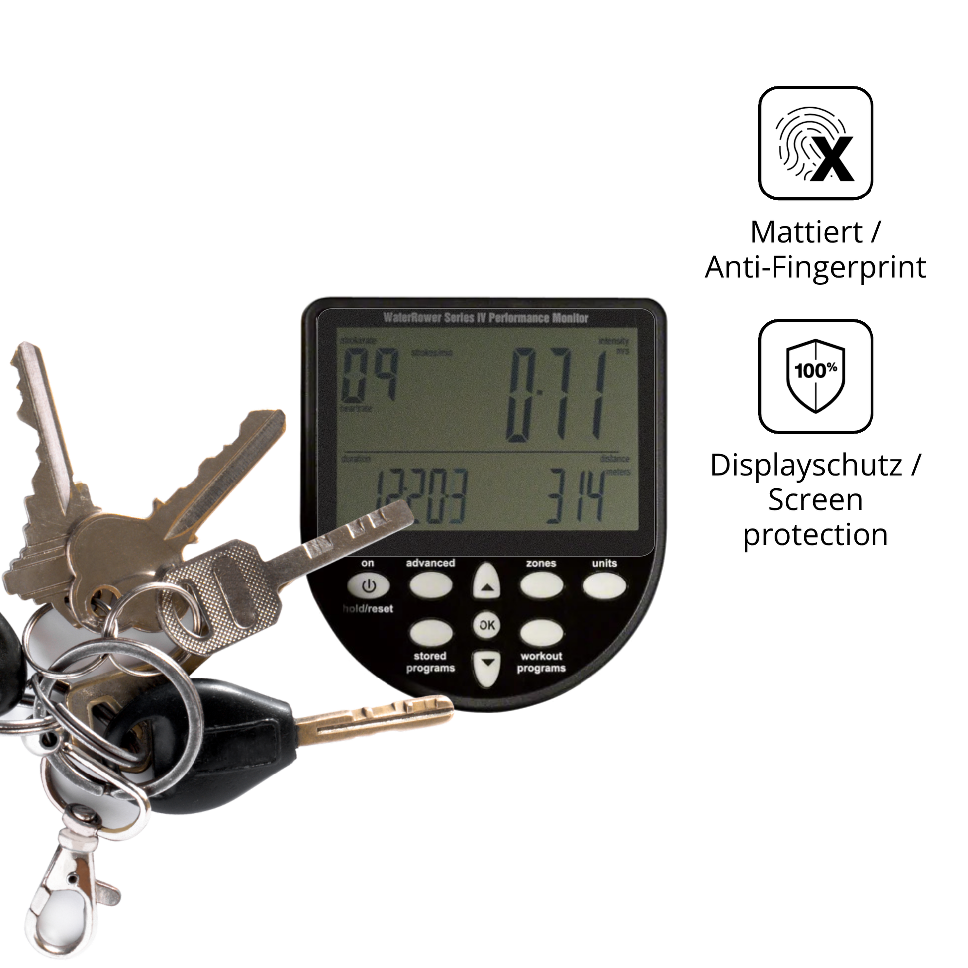 dipos Displayschutz für WaterRower Series 4 Monitor, mattierte Oberfläche, Blickschutzfilter und perfekter Passform