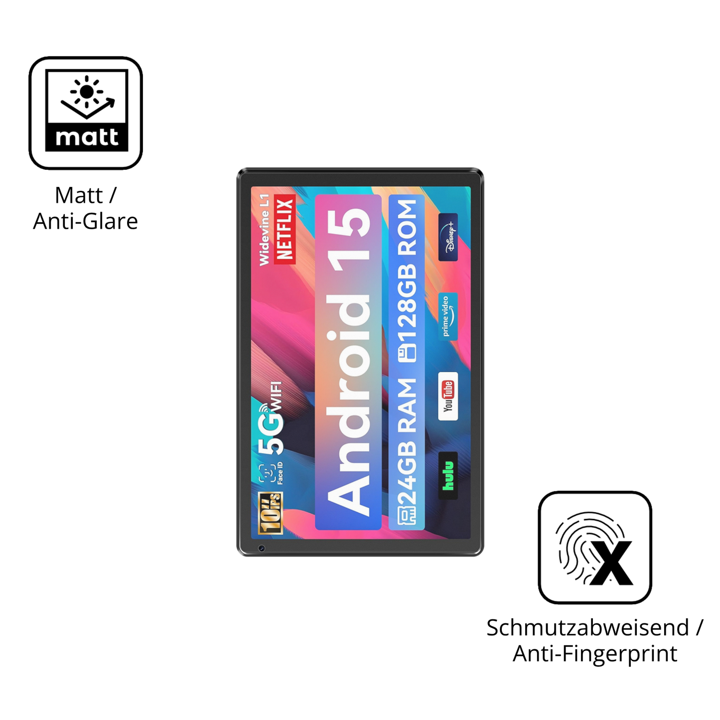 2x Schutzfolie matt für Whitedeer WHEC107BK 10.1 Zoll Display-Schutzfolie