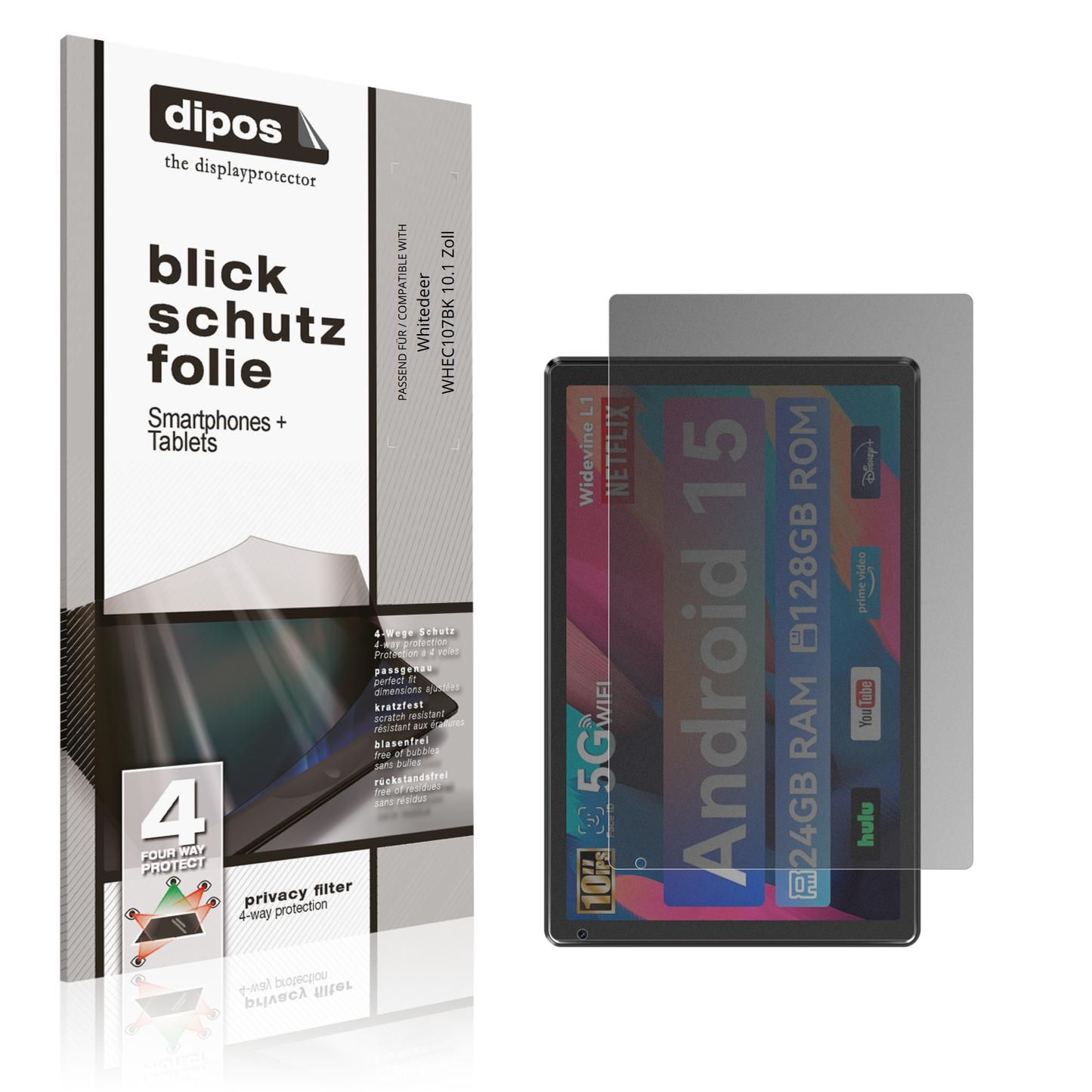 Blickschutzfolie für Whitedeer WHEC107BK 10.1 Zoll matt Schutzfolie Privacy