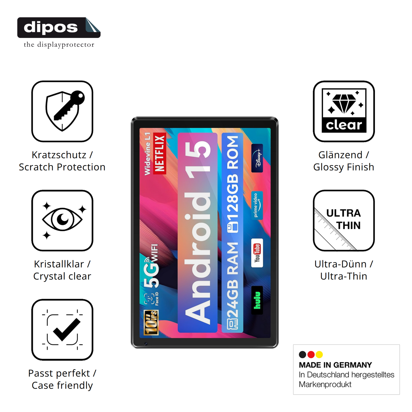 2x Schutzfolie klar für Whitedeer WHEC107BK 10.1 Zoll Display-Schutzfolie