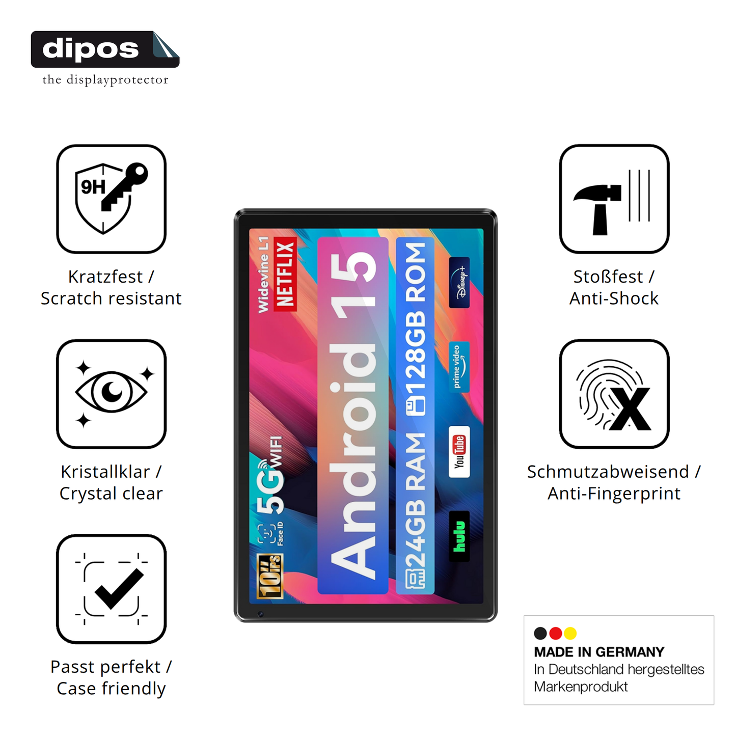 2x 9H Schutzfolie für Whitedeer WHEC107BK 10.1 Zoll Panzerfolie