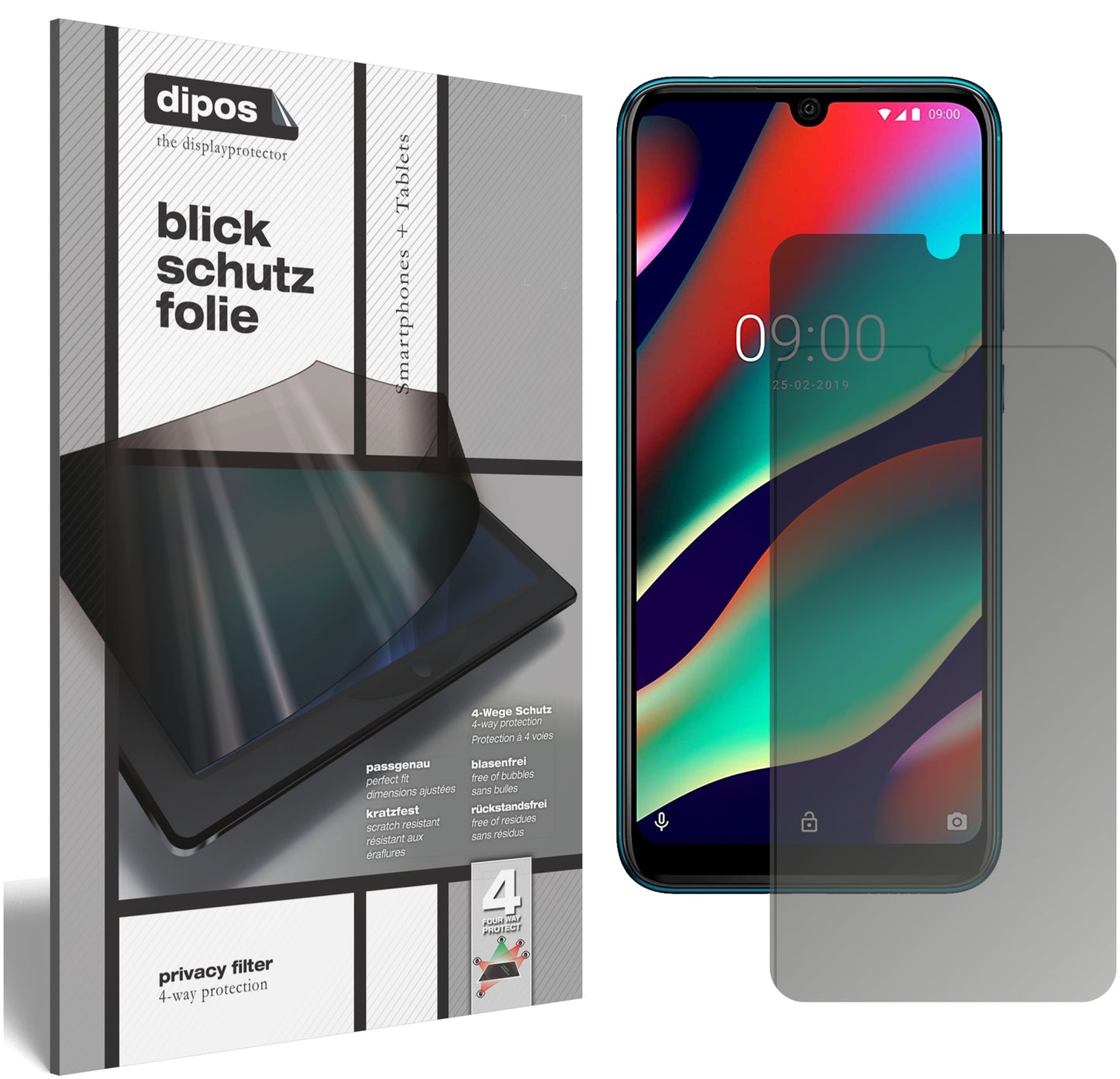 Blickschutzfolie von dipos passend für Wiko View 3, präziser Zuschnitt und blasenfrei montiert