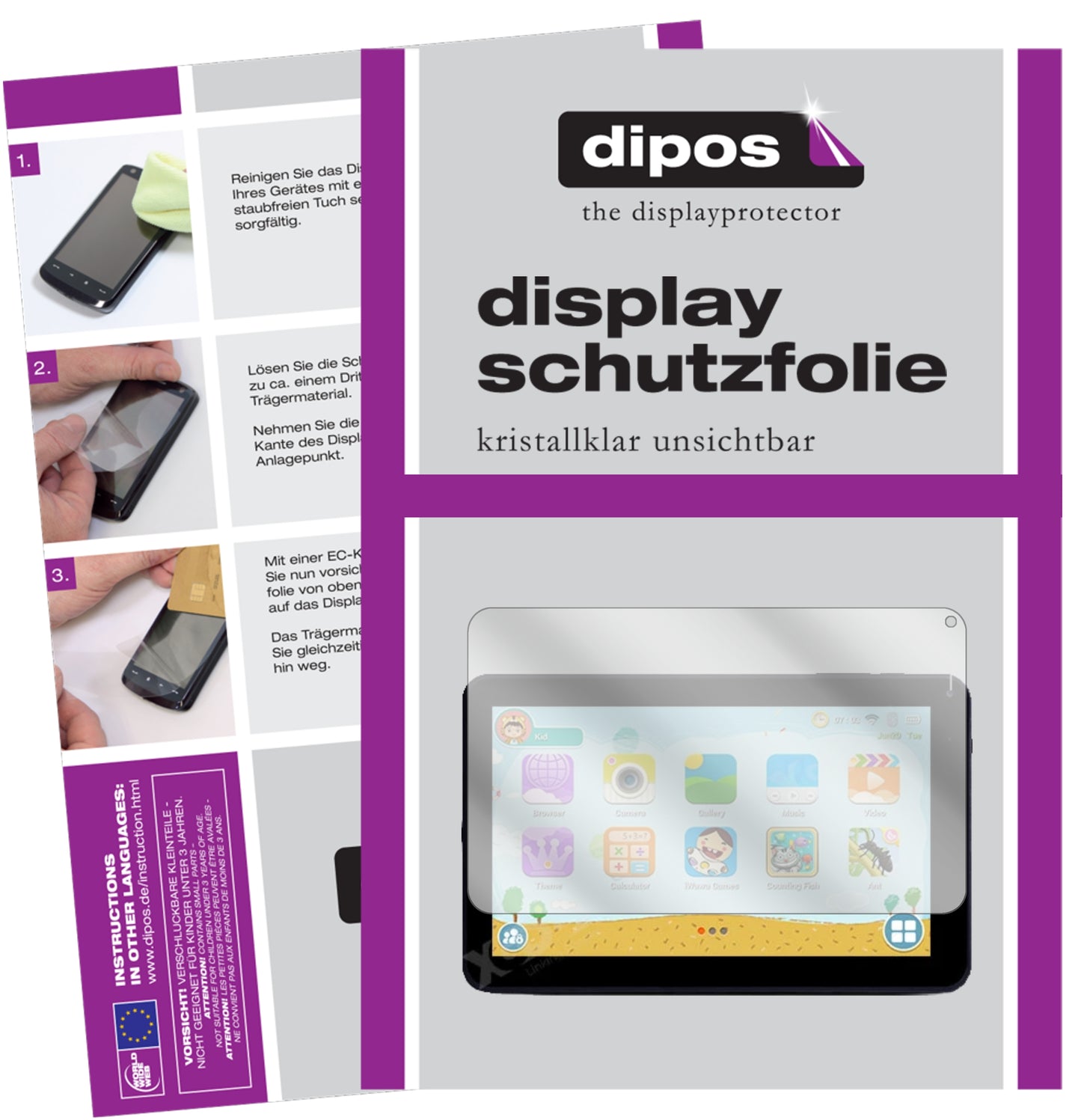 Klare Displayschutzfolie von dipos passend für XGODY T901 9 Zoll, präziser Zuschnitt und blasenfrei montiert