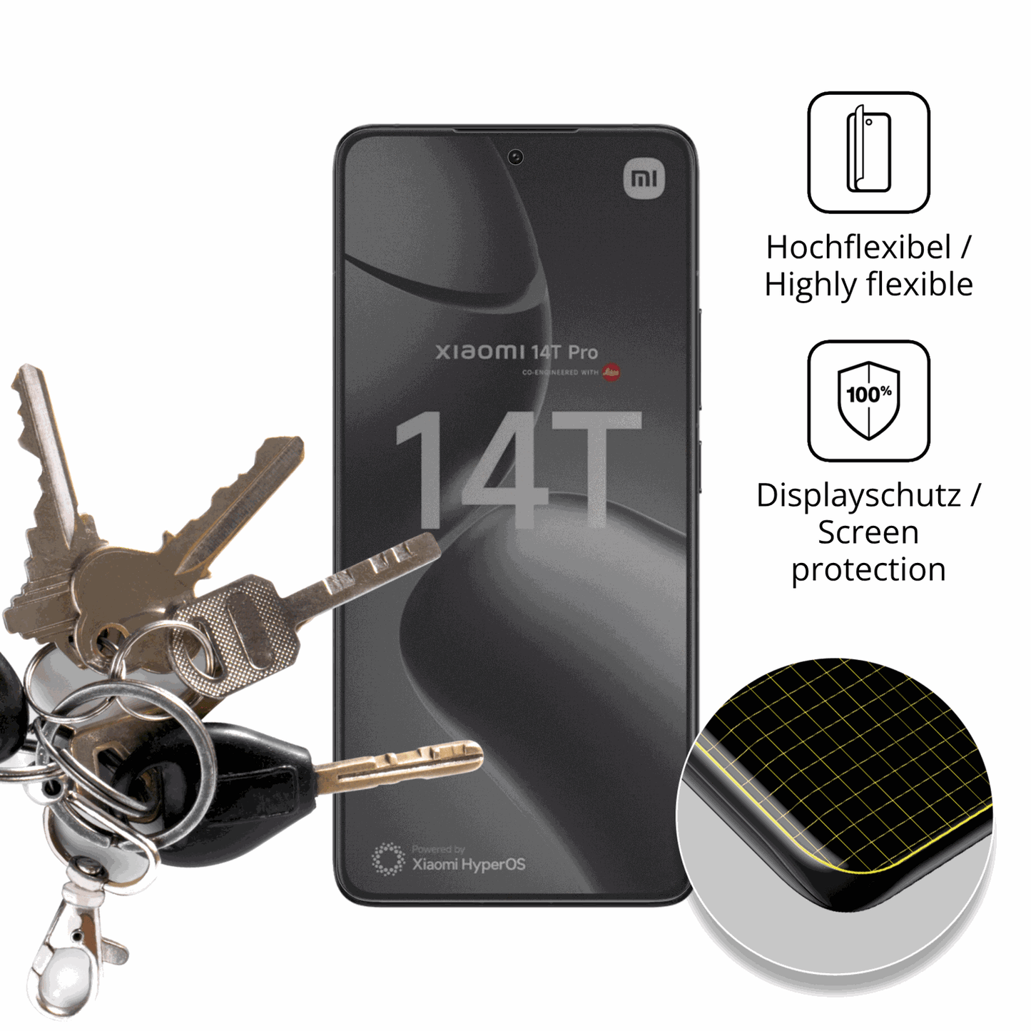 dipos Displayschutz für Xiaomi 14T Pro, mit Blickschutzfilter und perfekter Passform auch für die Rundungen