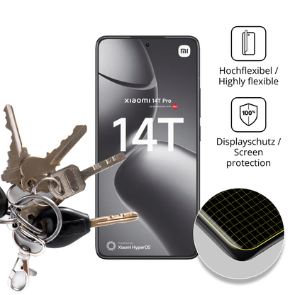 dipos Displayschutz für Xiaomi 14T Pro, transparente Oberfläche, perfekte Passform auch für die Rundungen