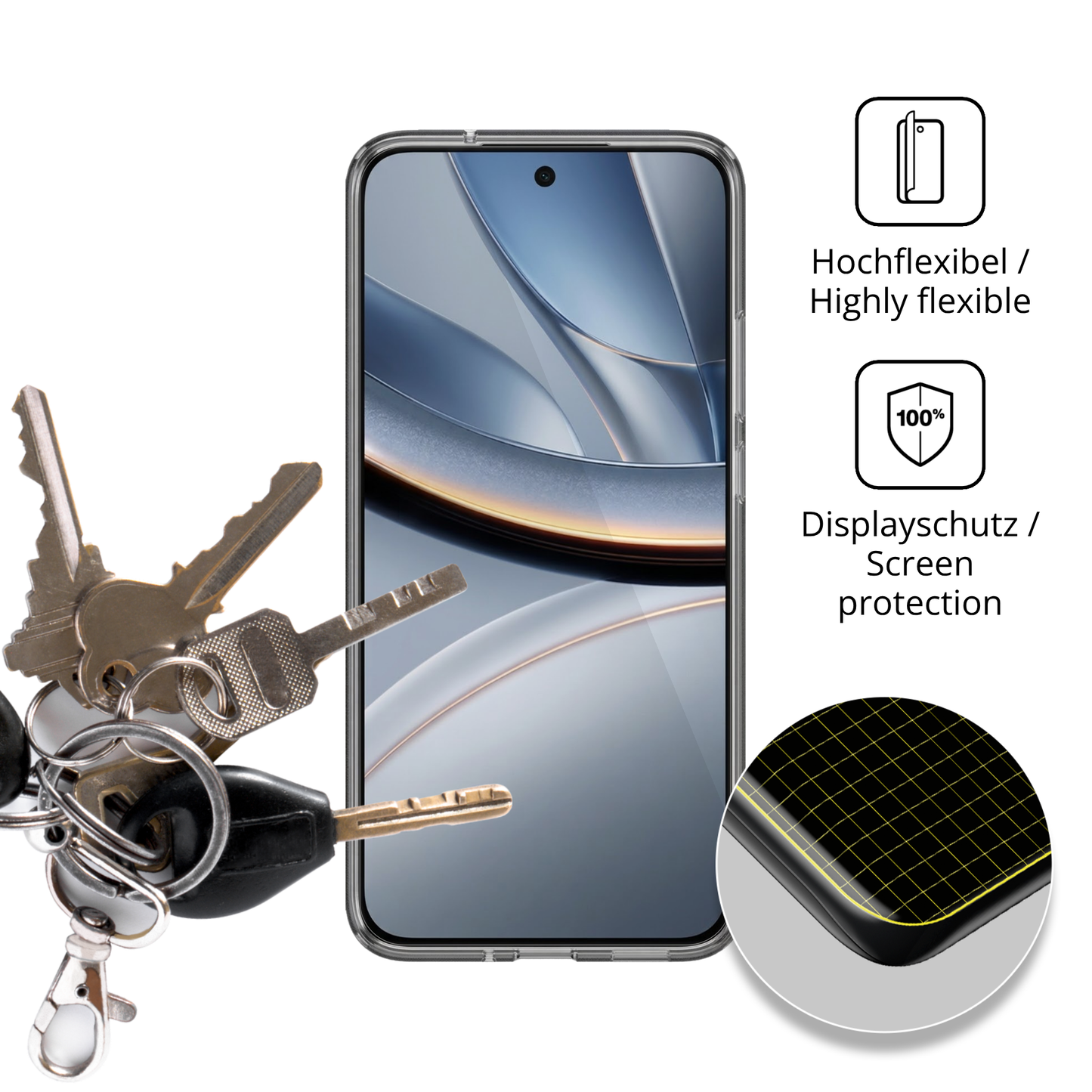 dipos Displayschutz f�r Xiaomi Poco F7 5G Case Friendly, transparente Oberfl�che, geringe Dicke und perfekte Passform