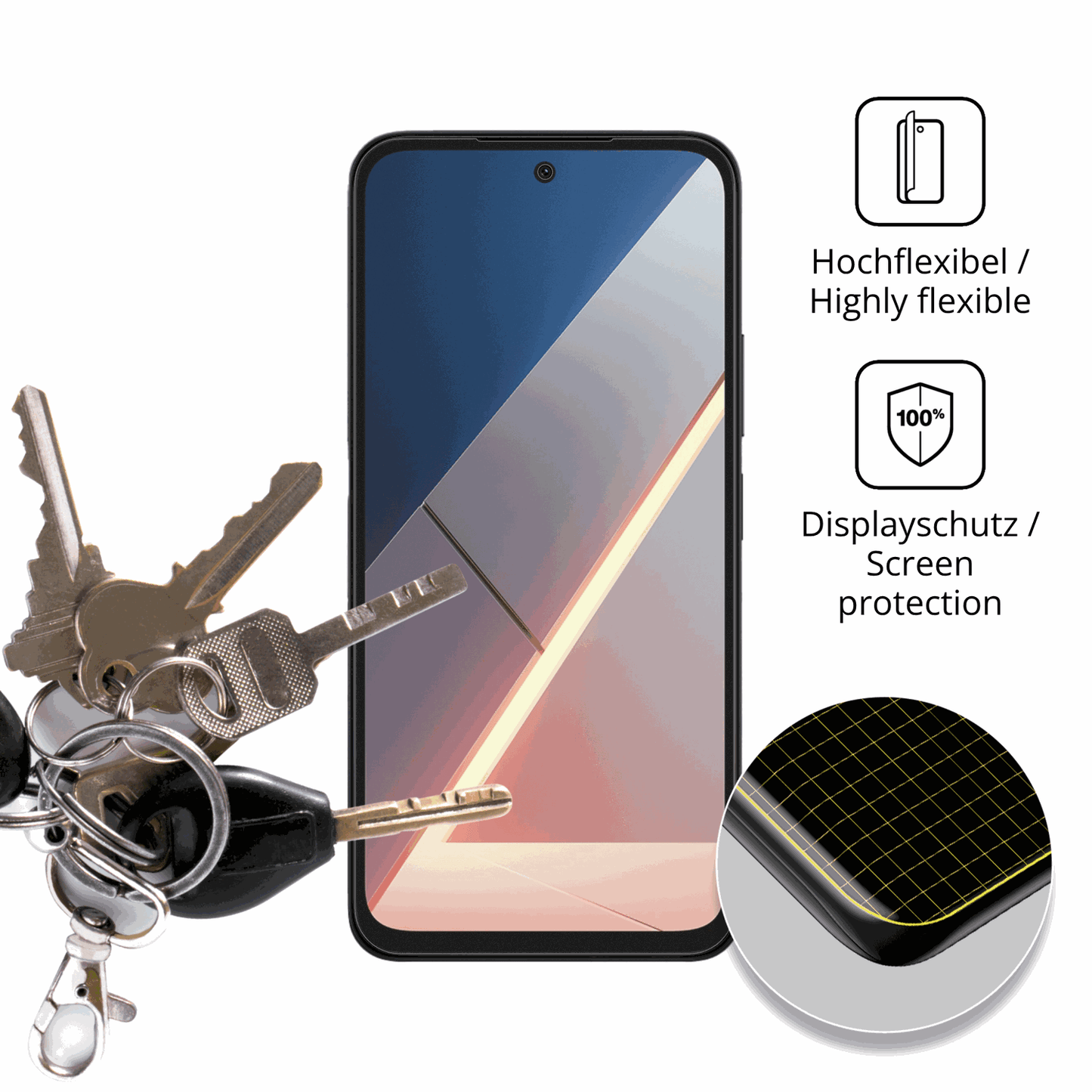 dipos Displayschutz für Xiaomi Poco M8s, transparente Oberfläche, perfekte Passform auch für die Rundungen