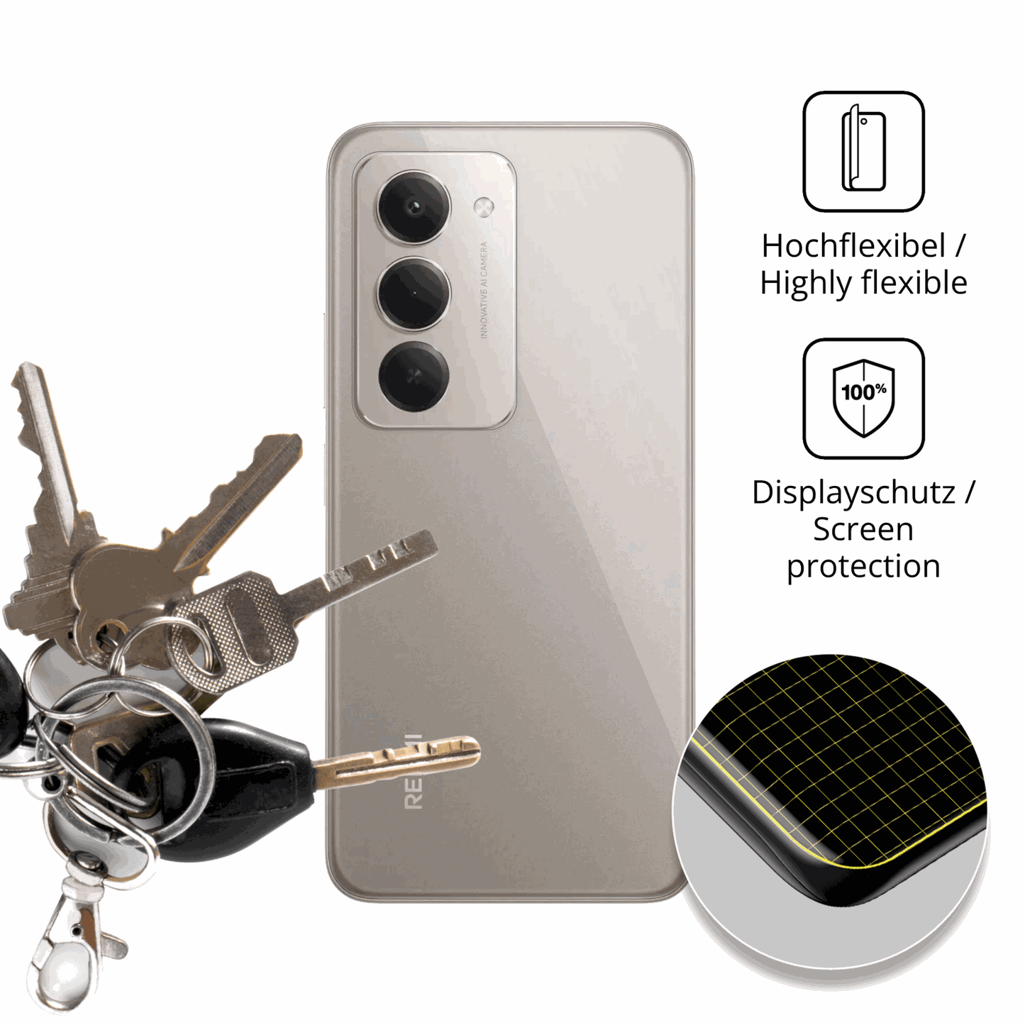 dipos Displayschutz f�r Xiaomi Redmi 15 4G R�ckseite, transparente Oberfl�che, geringe Dicke und perfekte Passform