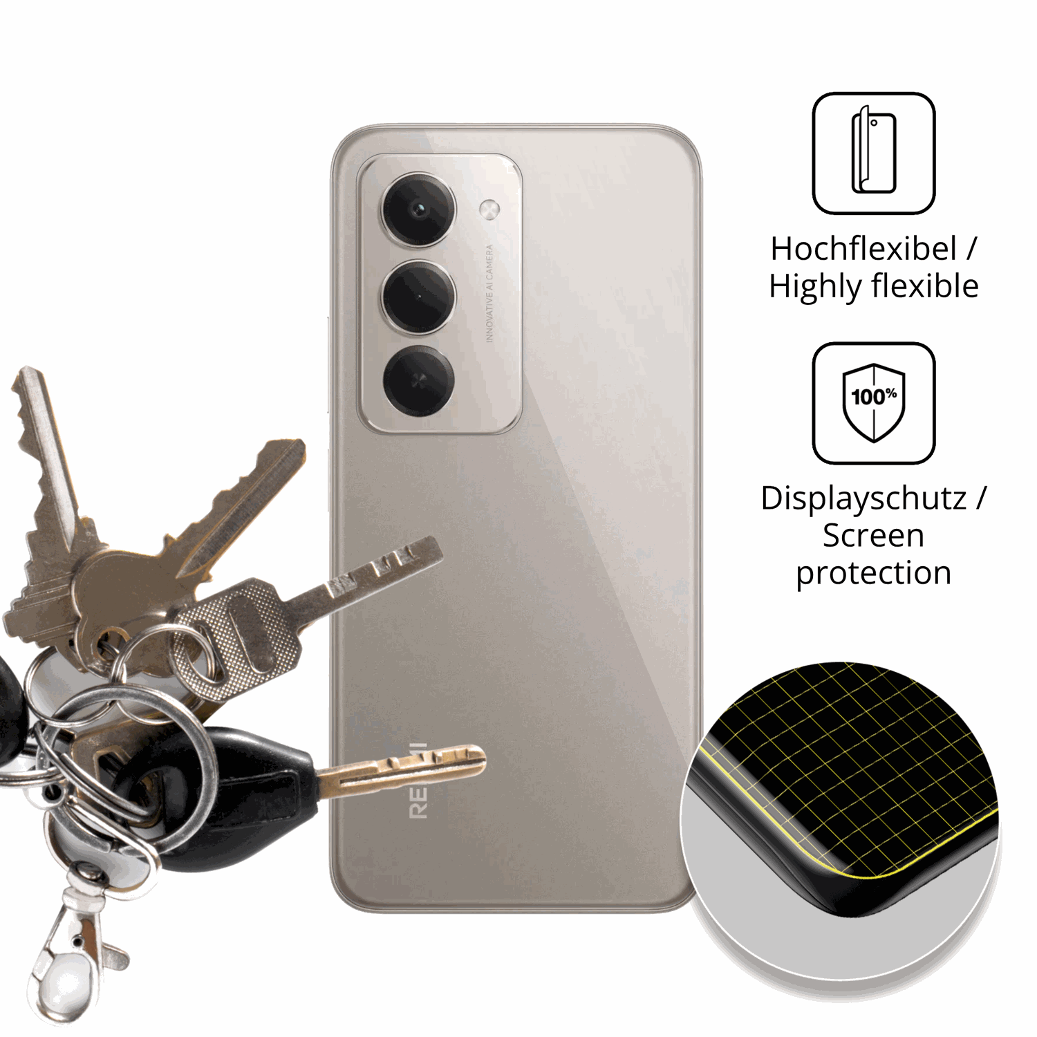 dipos Displayschutz f�r Xiaomi Redmi 15 4G R�ckseite, transparente Oberfl�che, geringe Dicke und perfekte Passform