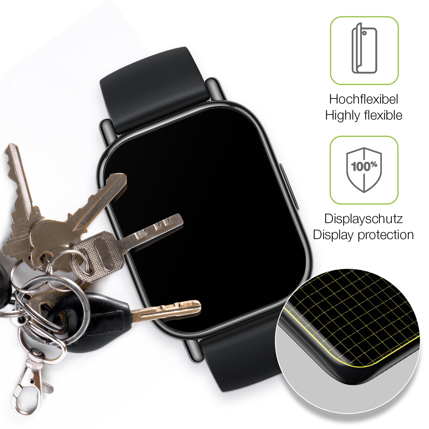 dipos Displayschutz für Xiaomi Redmi Watch 5, transparente Oberfläche, perfekte Passform auch für die Rundungen
