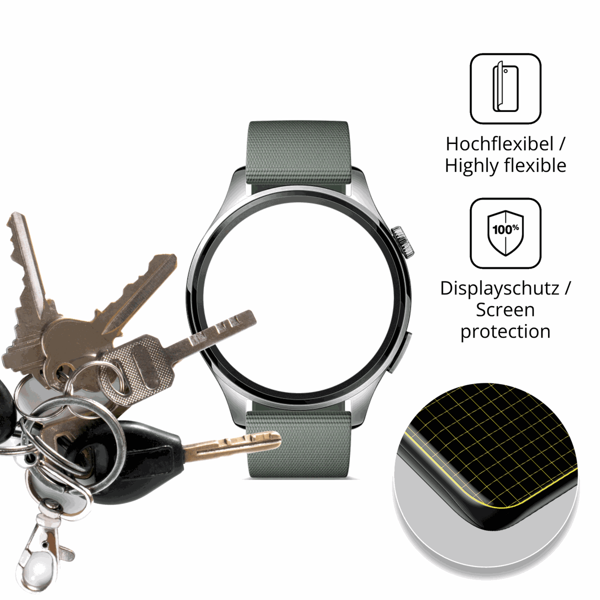 dipos Displayschutz f�r Xiaomi Watch 5, transparente Oberfl�che, perfekte Passform auch f�r die Rundungen
