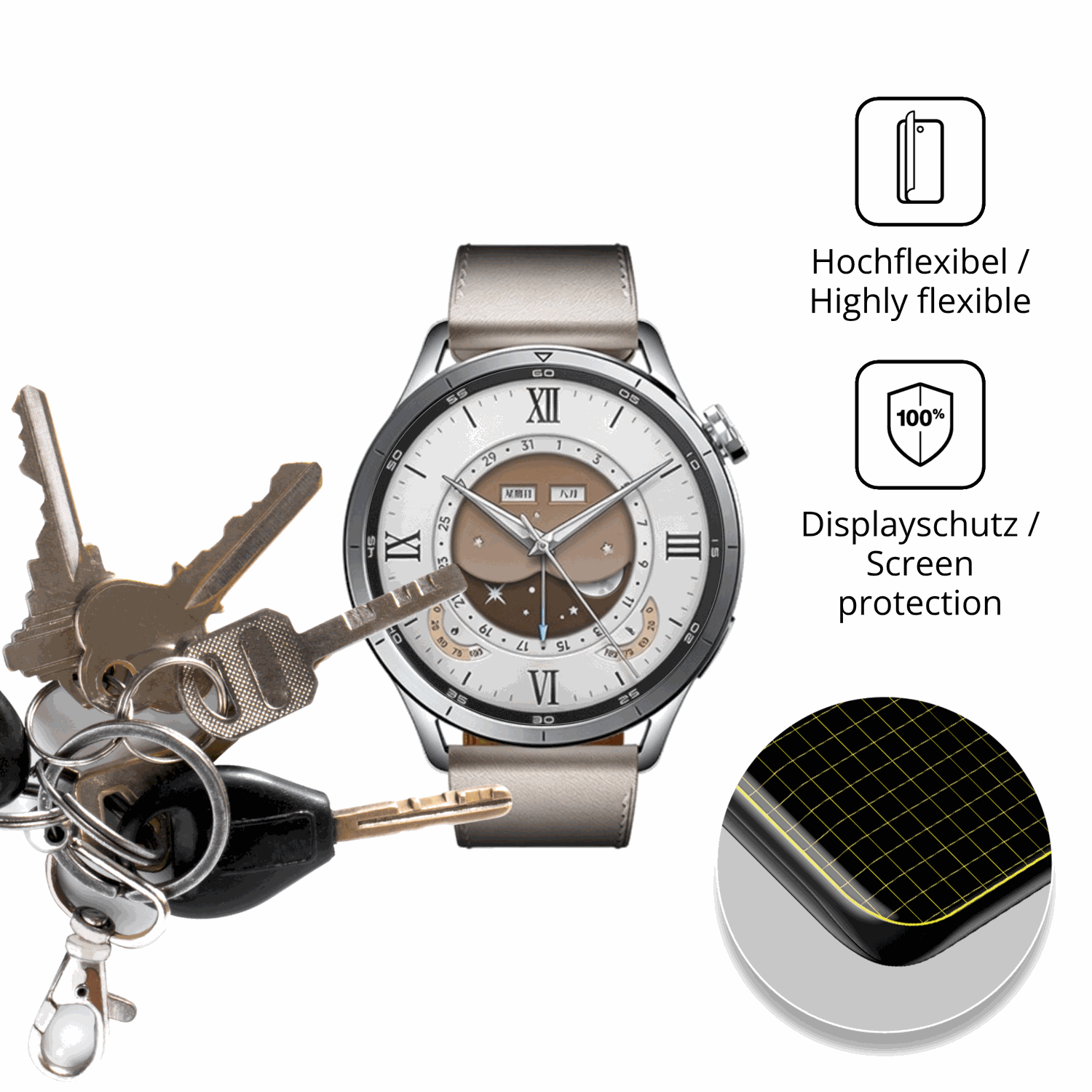 dipos Displayschutz für Xiaomi Watch S5, transparente Oberfläche, perfekte Passform auch für die Rundungen