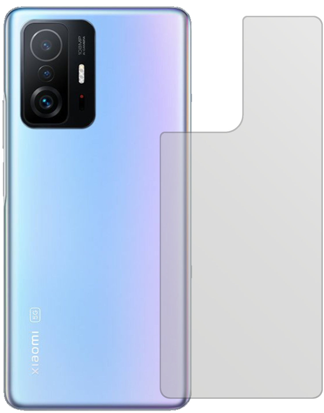 Xiaomi11T Pro Rückseite mit aufgebrachter dipos Displayschutzfolie, die lästige Fingerabdrücke minimiert