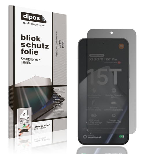 Blickschutzfolie von dipos passend für Xiaomi 15T Pro, präziser Zuschnitt und blasenfrei montiert