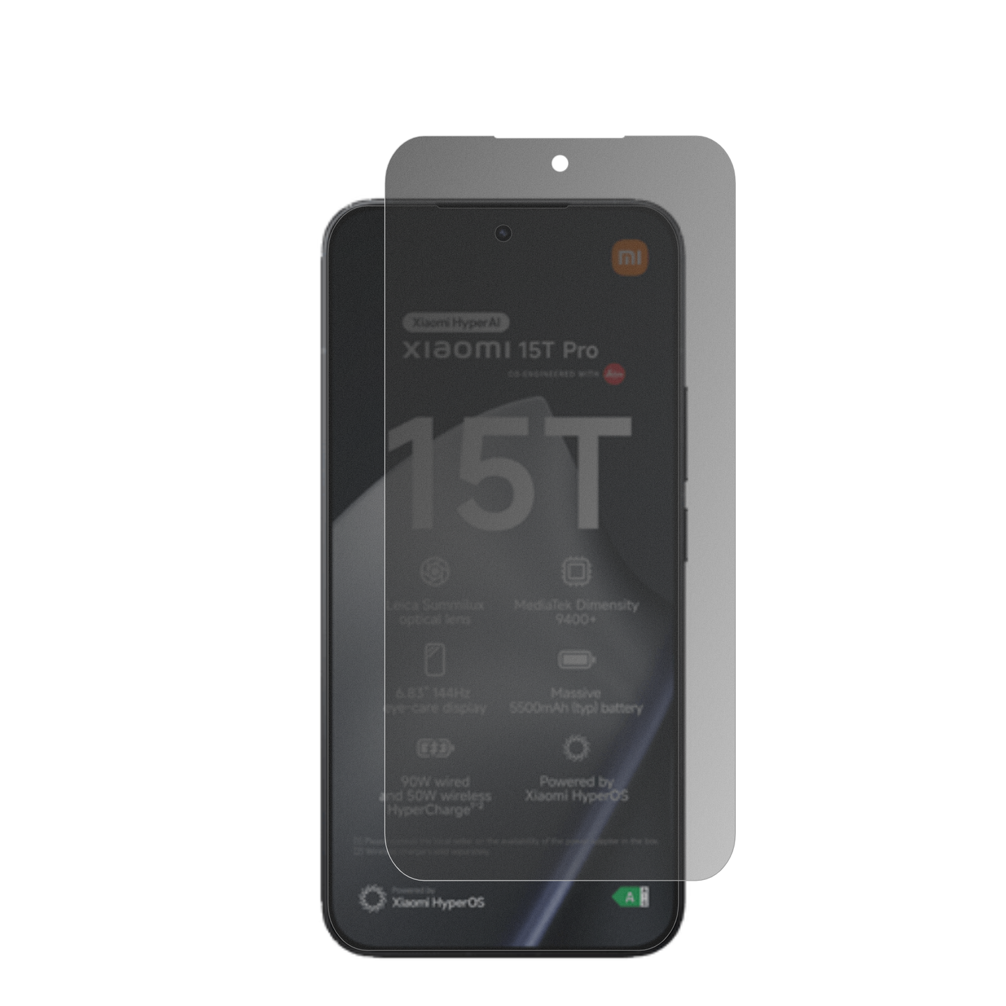 Xiaomi15T Pro mit aufgebrachtem dipos Displayschutz, der seitliche Einblicke blockiert