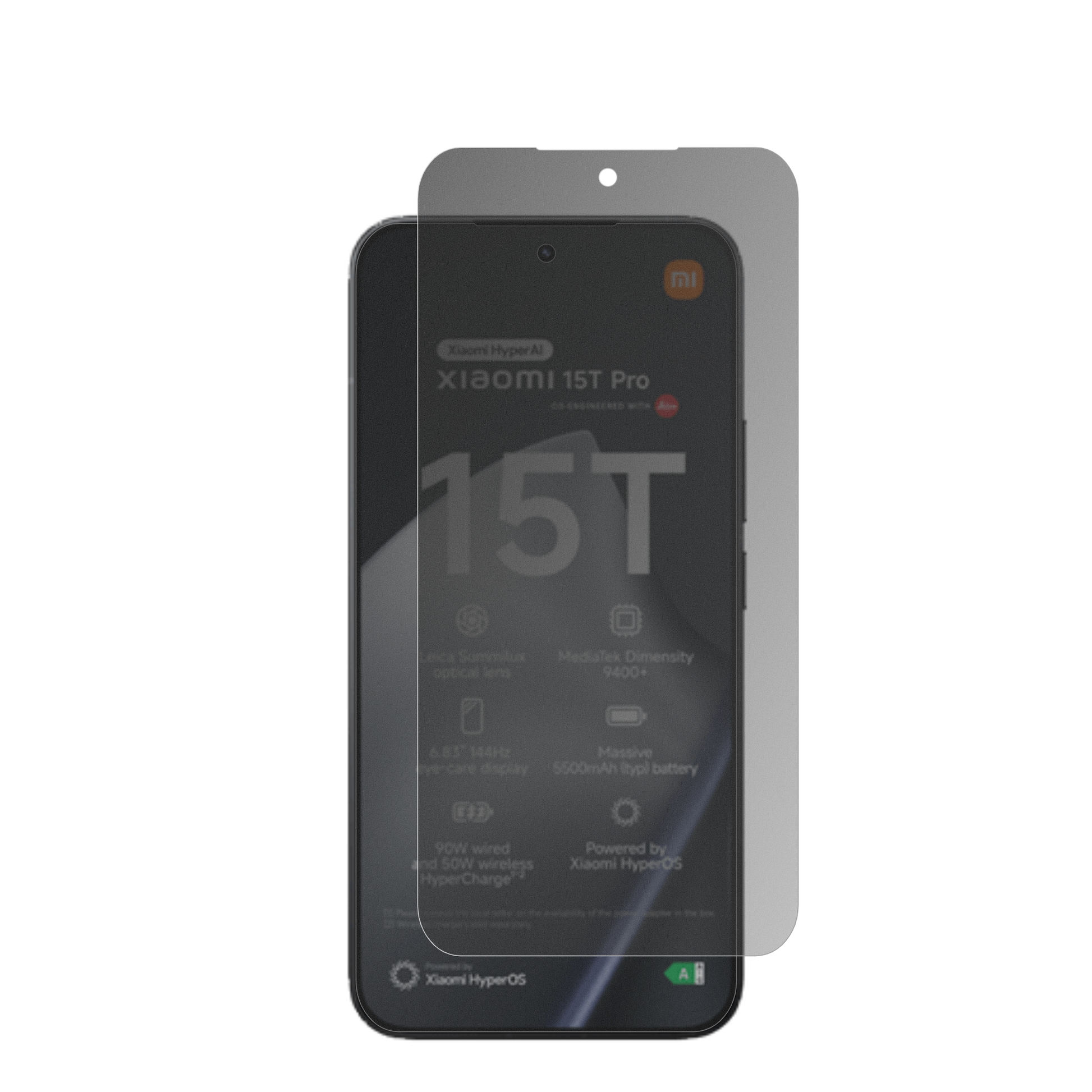 Xiaomi15T Pro mit aufgebrachtem dipos Displayschutz, der seitliche Einblicke blockiert