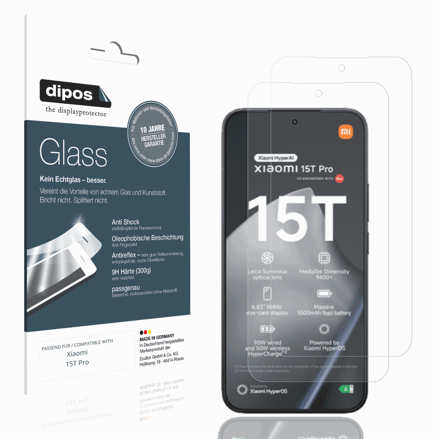 Matte Displayschutzfolie von dipos passend für Xiaomi 15T Pro, 9H kratzfest und blasenfrei montiert