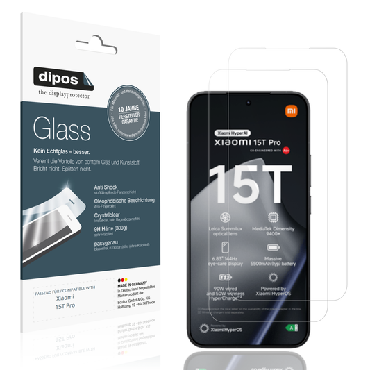 Klare Displayschutzfolie von dipos passend für Xiaomi 15T Pro, 9H kratzfest und blasenfrei montiert