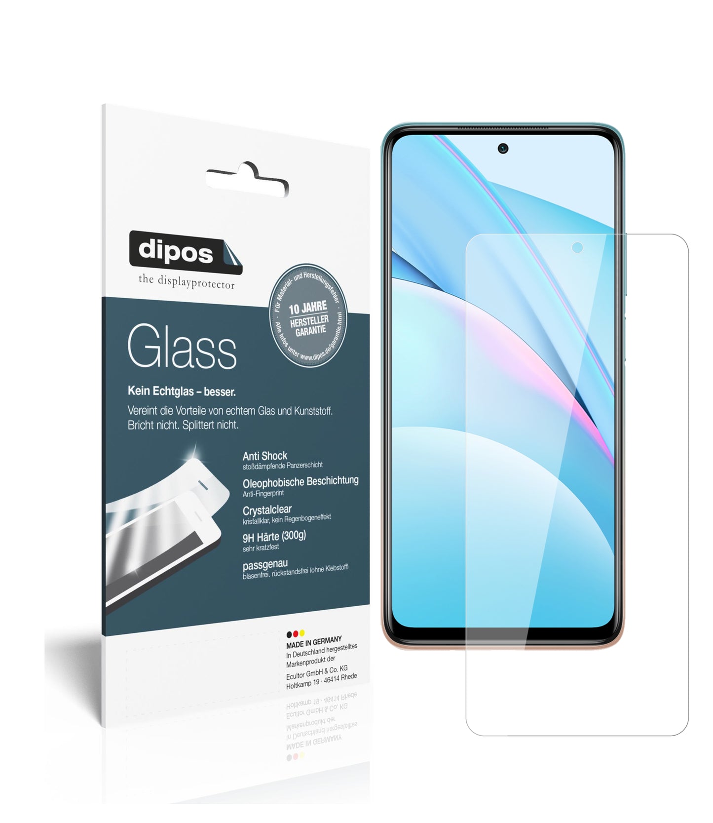 Klare Displayschutzfolie von dipos passend für Xiaomi Mi 10T Lite, 9H kratzfest und blasenfrei montiert