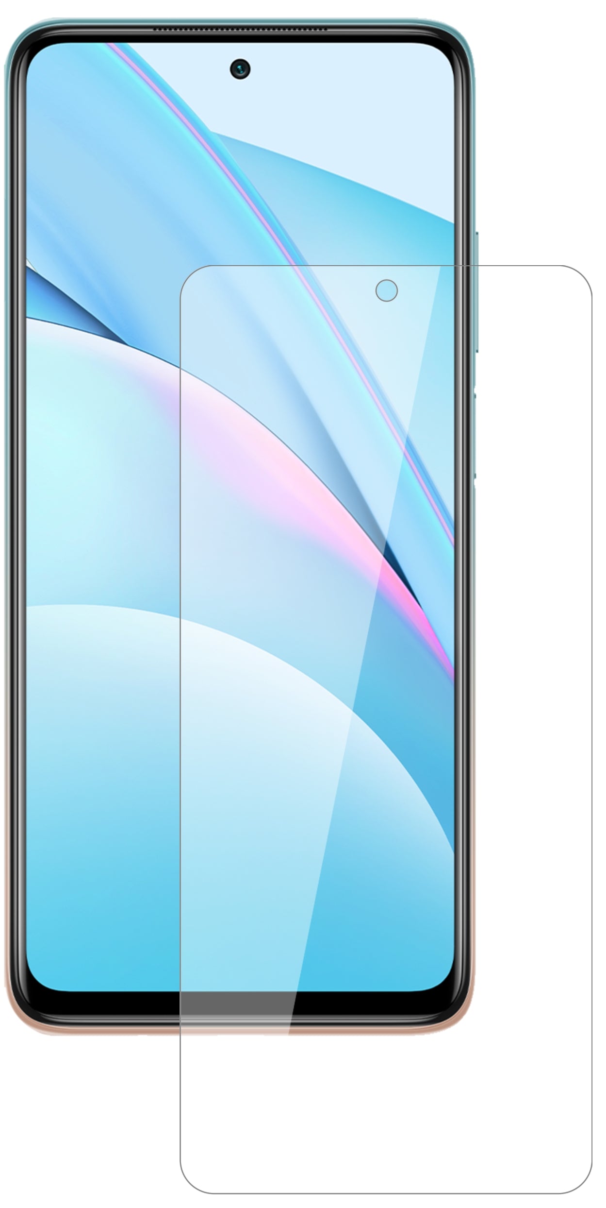 XiaomiMi 10T Lite mit aufgebrachter dipos Flex Schutzfolie, glasklare Darstellung ohne Einschränkungen