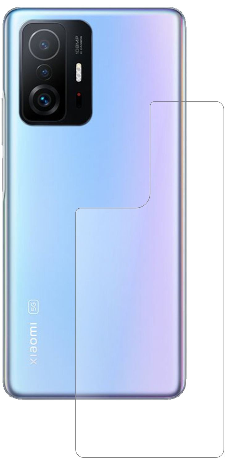 XiaomiMi 11T Pro Rückseite mit aufgebrachter dipos Panzerfolie, die lästige Fingerabdrücke minimiert