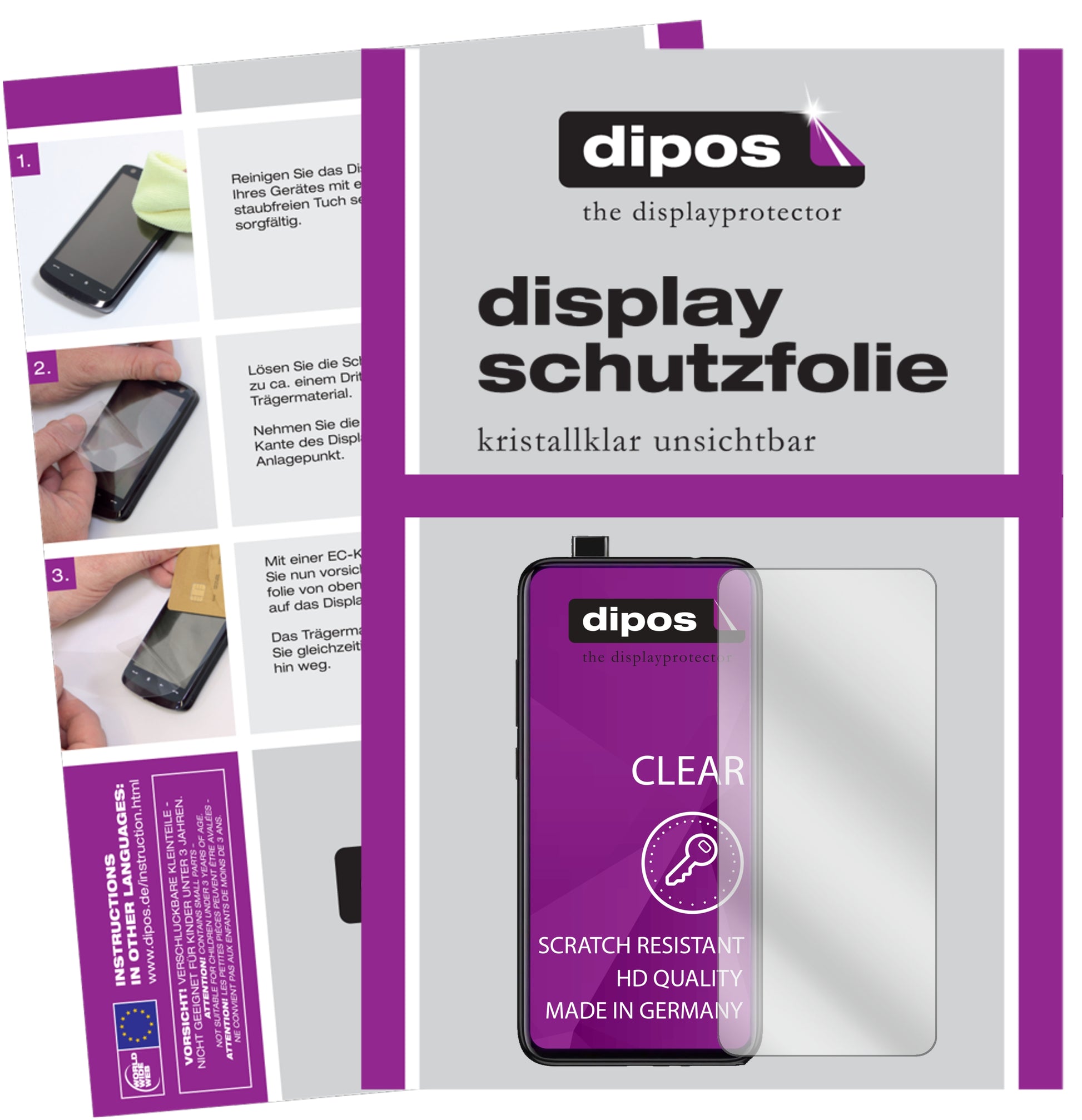 Klare Displayschutzfolie von dipos passend für Xiaomi Mi 9T, präziser Zuschnitt und blasenfrei montiert