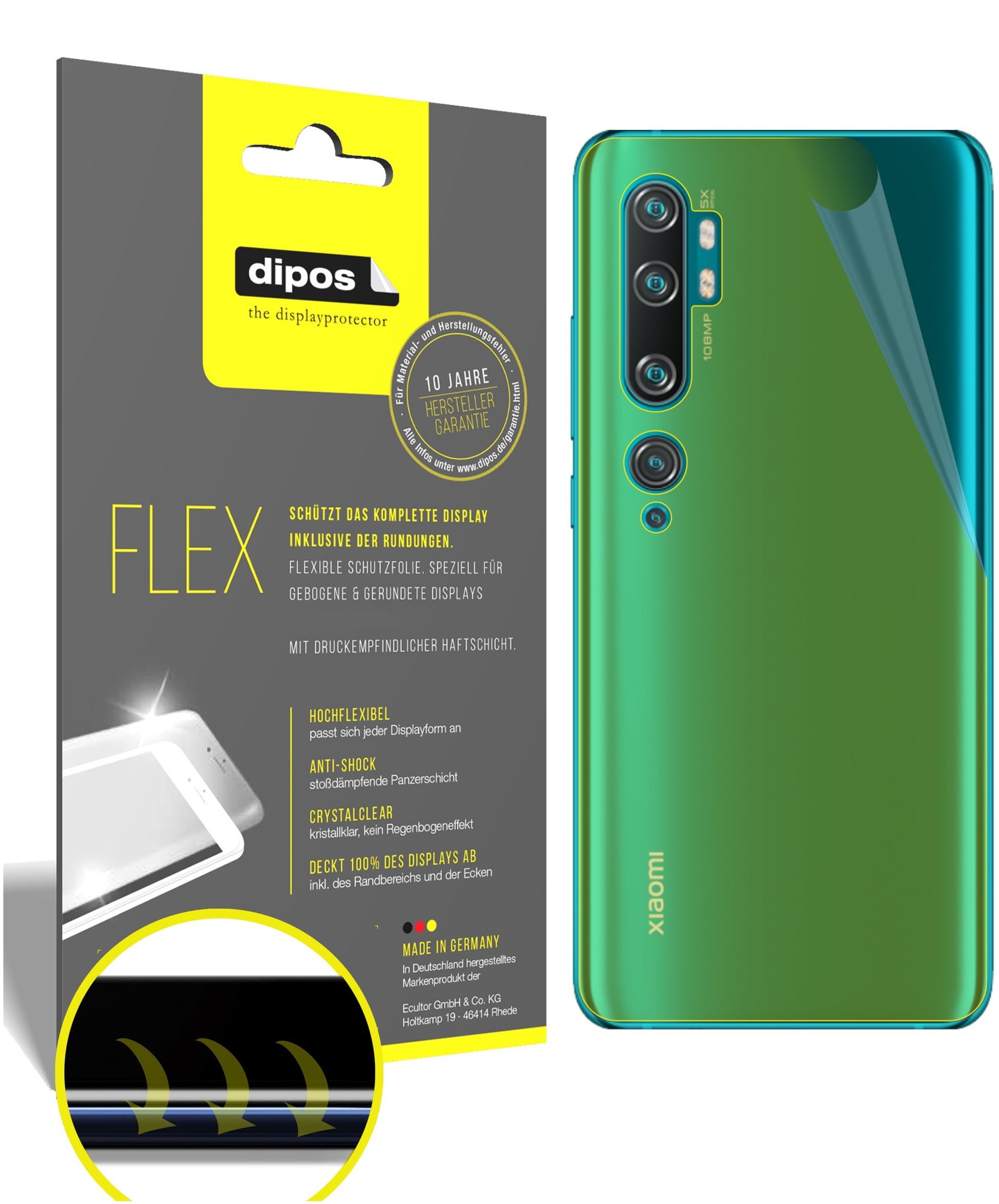 Klare Displayschutzfolie von dipos passend für Xiaomi Mi Note 10 Lite Rückseite, 100% Displayabdeckung und blasenfreie Montage