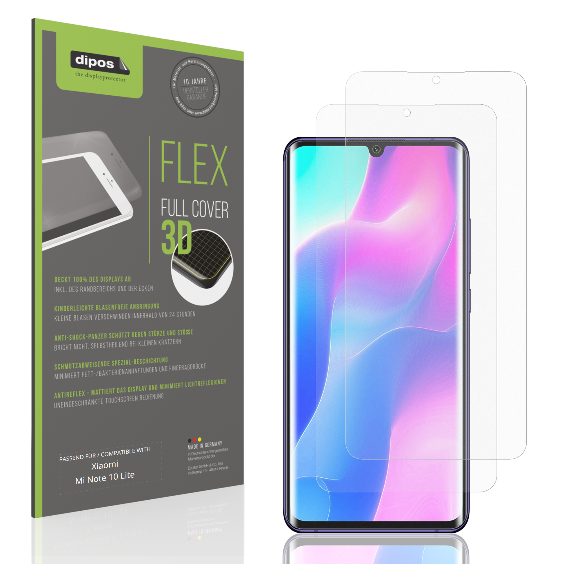 Matte Displayschutzfolie von dipos passend für Xiaomi Mi Note 10 Lite, 100% Displayabdeckung und blasenfreie Montage