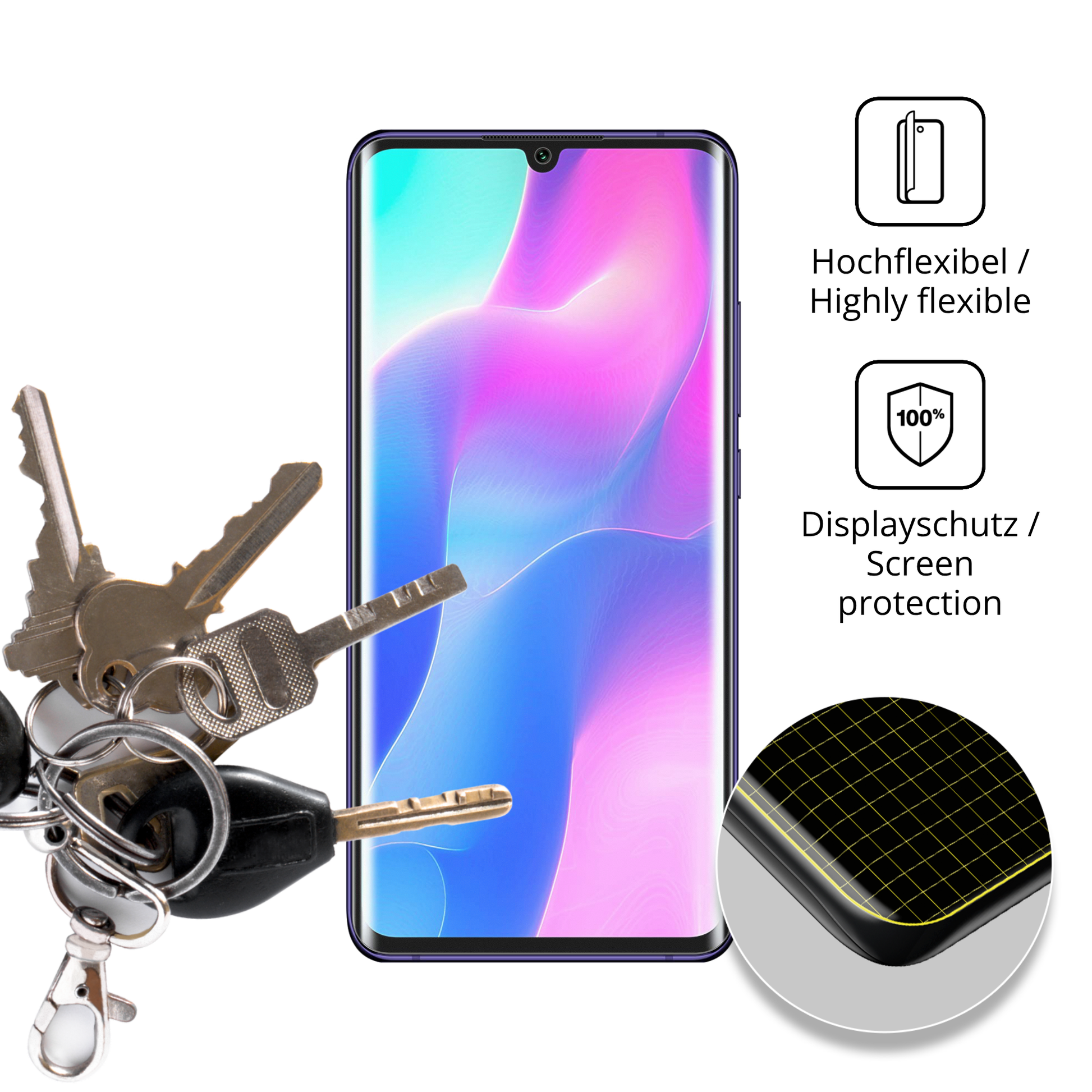 dipos Displayschutz für Xiaomi Mi Note 10 Lite, transparente Oberfläche, perfekte Passform auch für die Rundungen