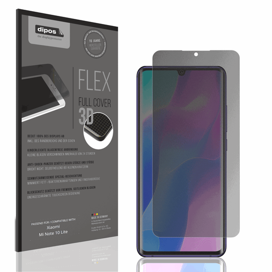 Blickschutzfolie von dipos passend für Xiaomi Mi Note 10 Lite, 100% Displayabdeckung und blasenfreie Montage
