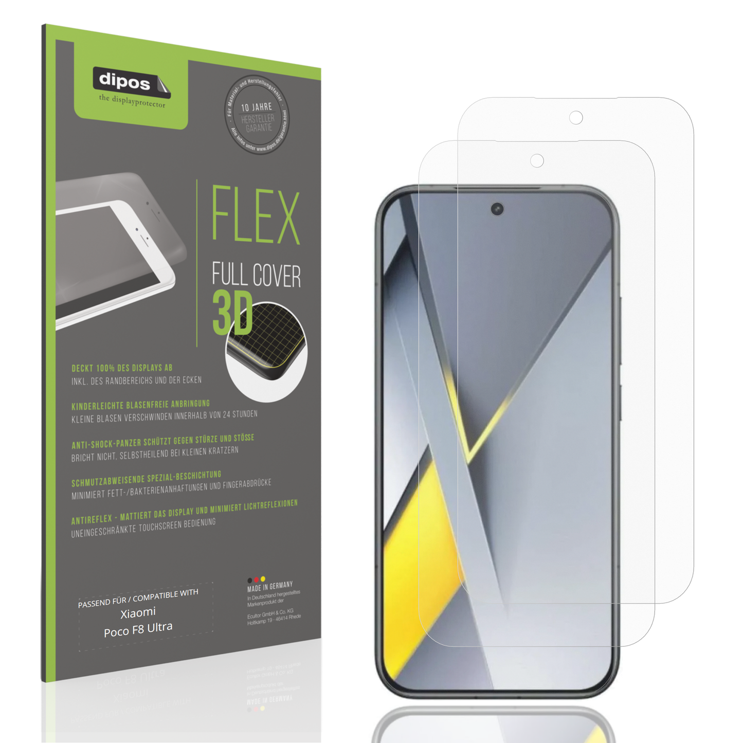 Matte Displayschutzfolie von dipos passend für Xiaomi Poco F8 Ultra, 100% Displayabdeckung und blasenfreie Montage