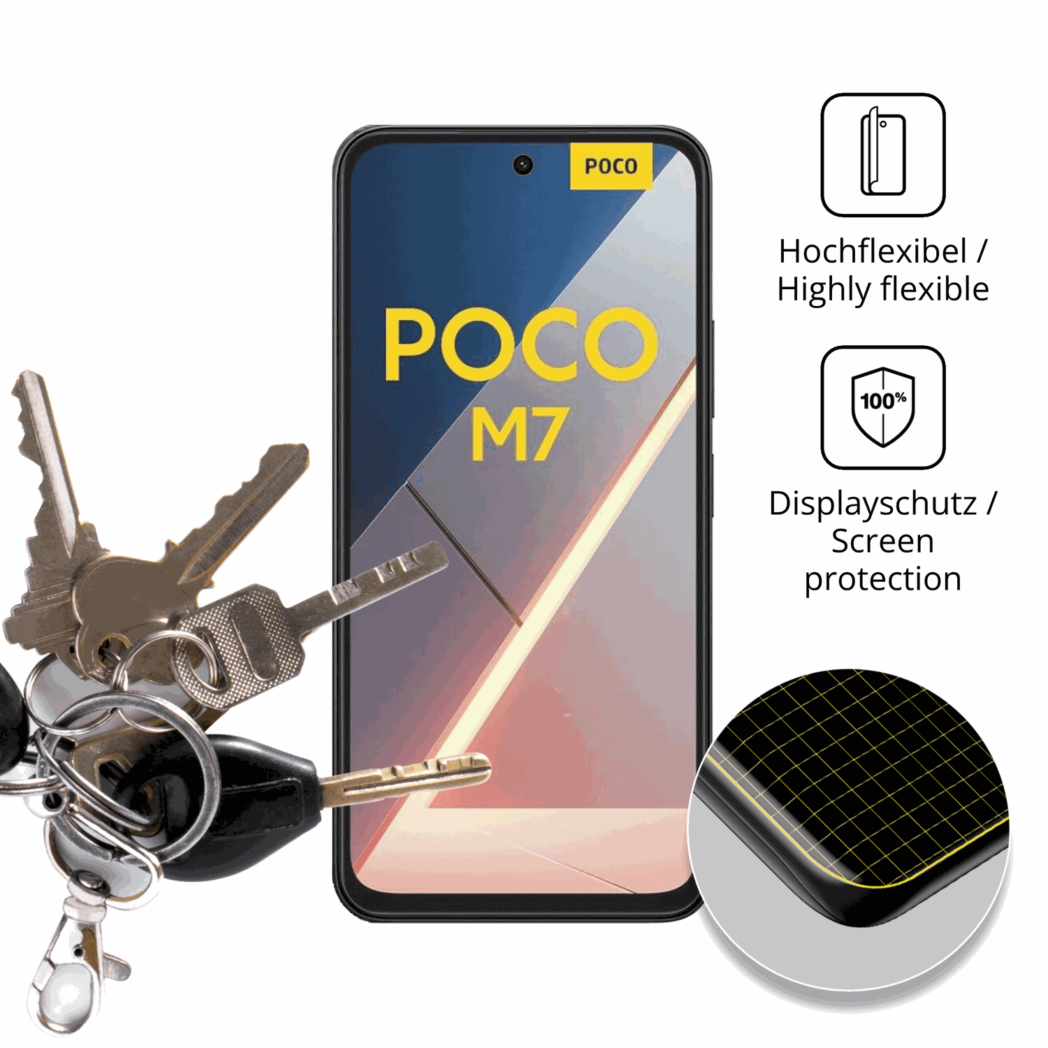 dipos Displayschutz für xiaomipoco m7, transparente Oberfläche, perfekte Passform auch für die Rundungen