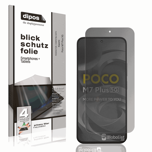 Blickschutzfolie von dipos passend für Xiaomi Poco M7 Plus 5G, präziser Zuschnitt und blasenfrei montiert