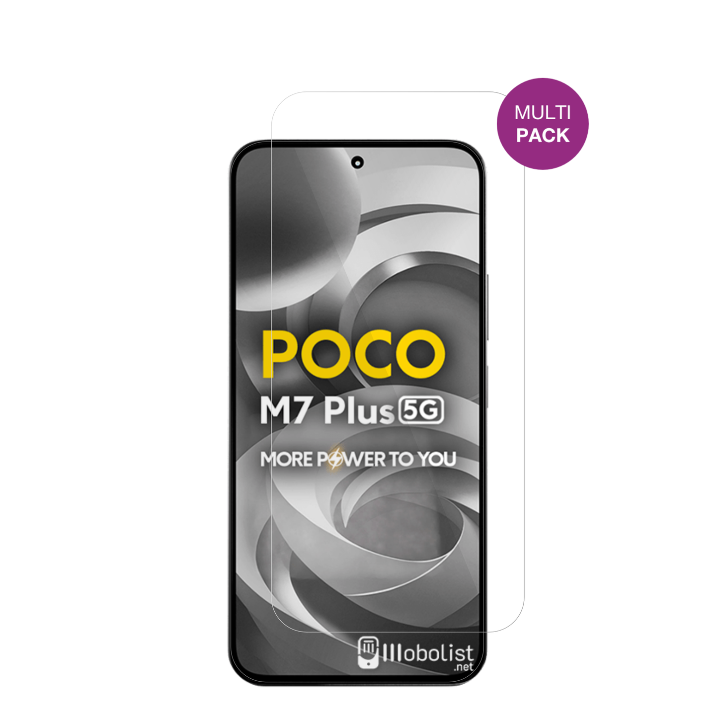 XiaomiPoco M7 Plus 5G mit aufgebrachter dipos Displayschutzfolie, glasklare Darstellung ohne Einschränkungen