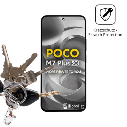 Schutz gegen Kratzer auf dem Xiaomi Poco M7 Plus 5G Glas durch Schlüssel oder Ähnliches
