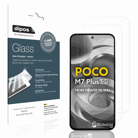 Klare Displayschutzfolie von dipos passend für Xiaomi Poco M7 Plus 5G, 9H kratzfest und blasenfrei montiert